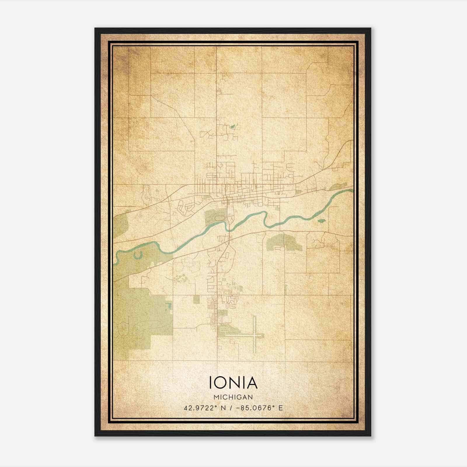 Vintage Ionia Michigan Map Poster, Modern Home Decor Wall Art Print