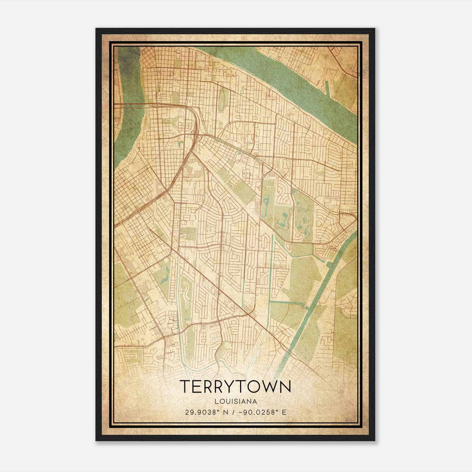 Vintage Terrytown Louisiana Map Poster, Modern Home Decor Wall Art Print