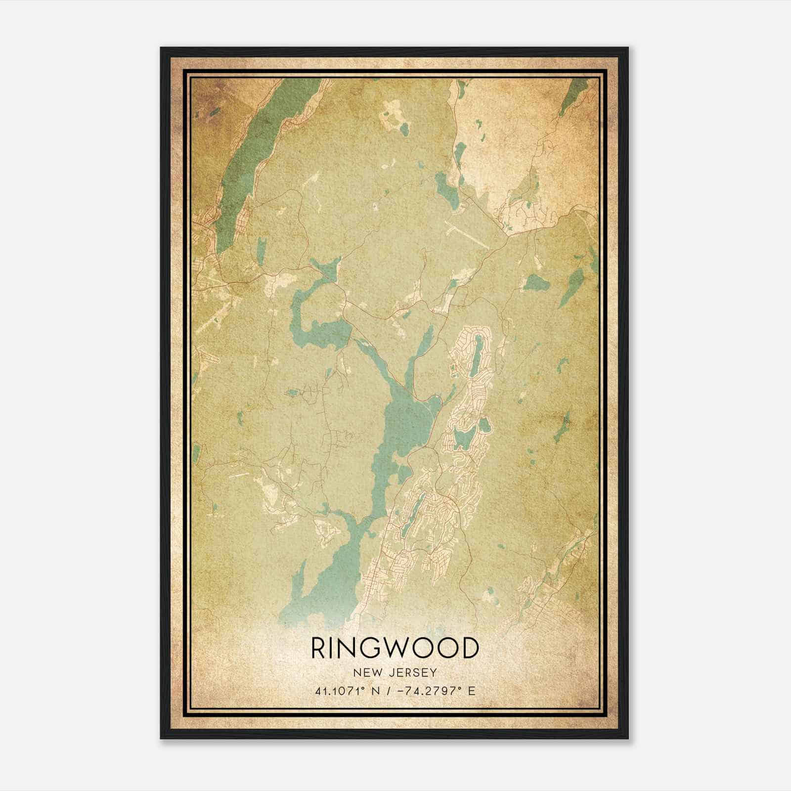 Vintage Ringwood New Jersey Map Poster, Modern Home Decor Wall Art Print