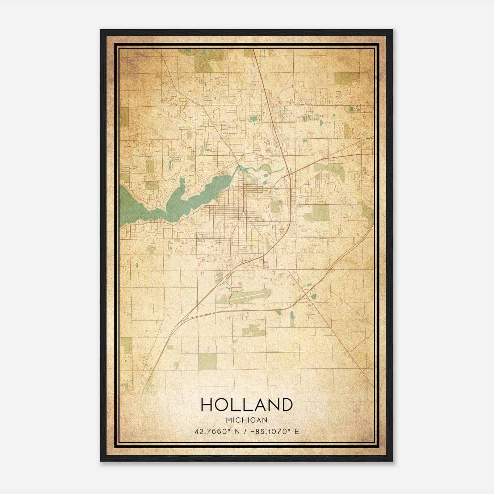 Vintage Holland Michigan Map Poster, Modern Home Decor Wall Art Print