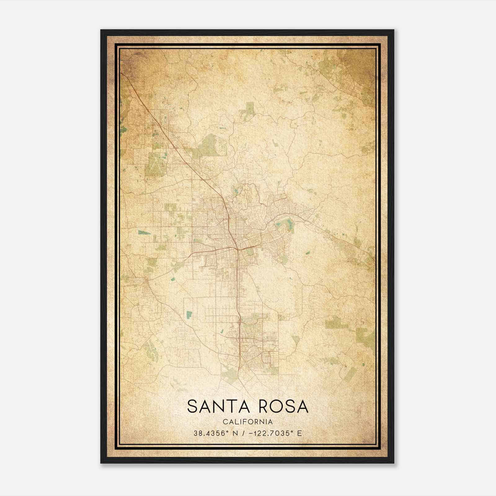 Vintage Santa Rosa California Map Poster, Modern Home Decor Wall Art Print