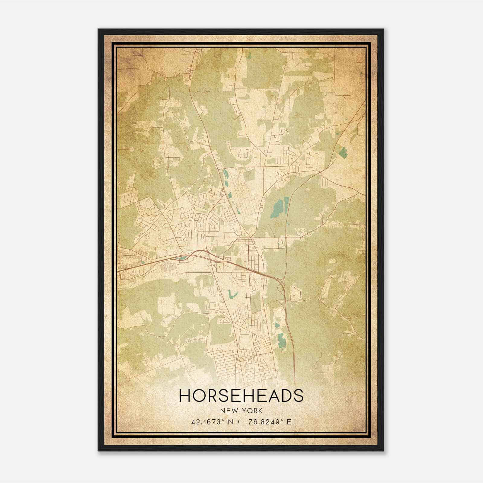 Vintage Horseheads New York Map Poster, Modern Home Decor Wall Art Print