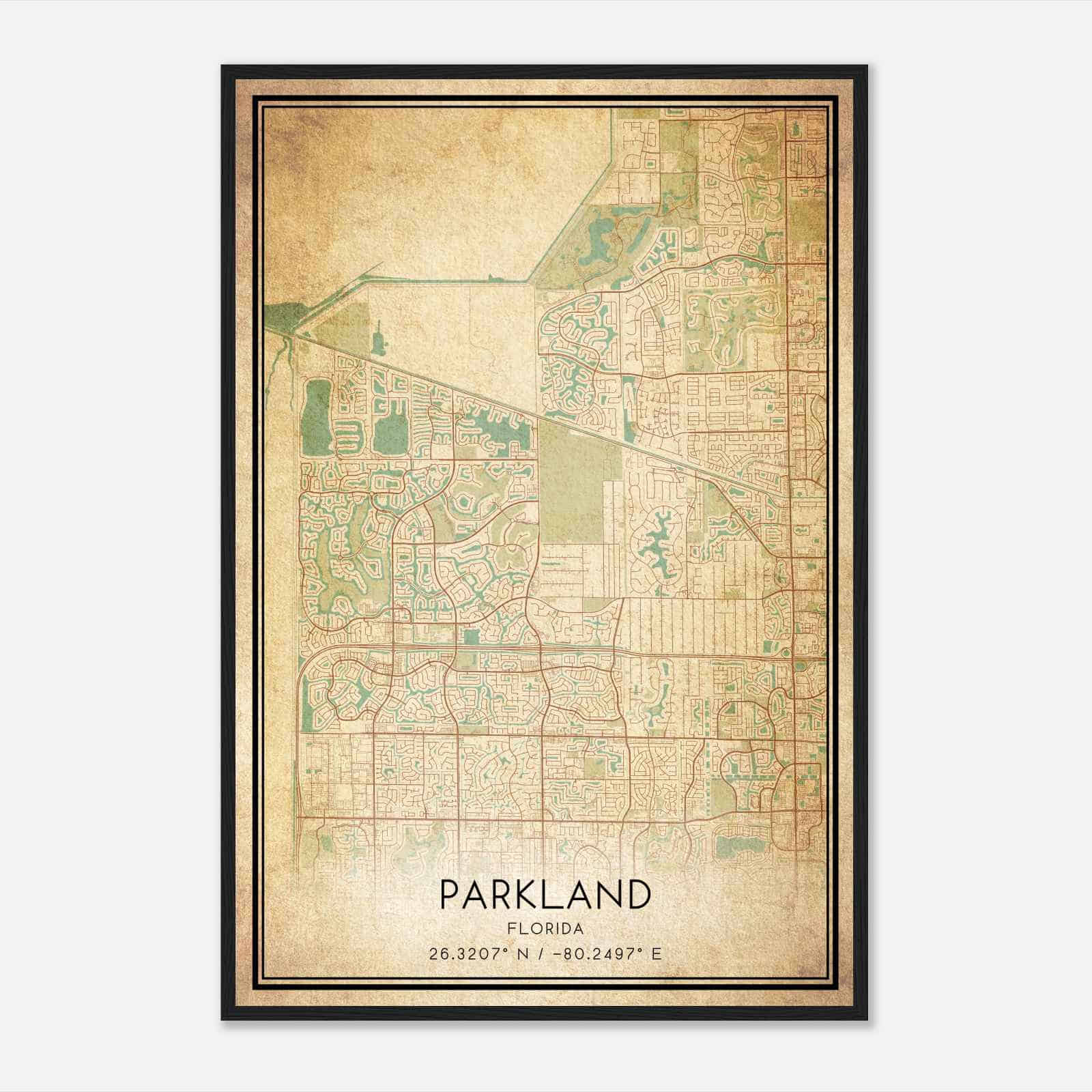 Vintage Parkland Florida Map Poster, Modern Home Decor Wall Art Print