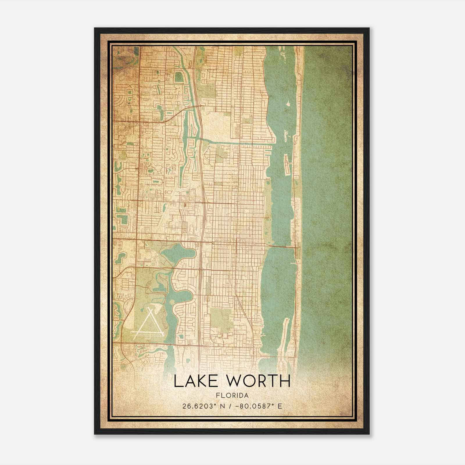 Vintage Lake Worth Florida Map Poster, Modern Home Decor Wall Art Print