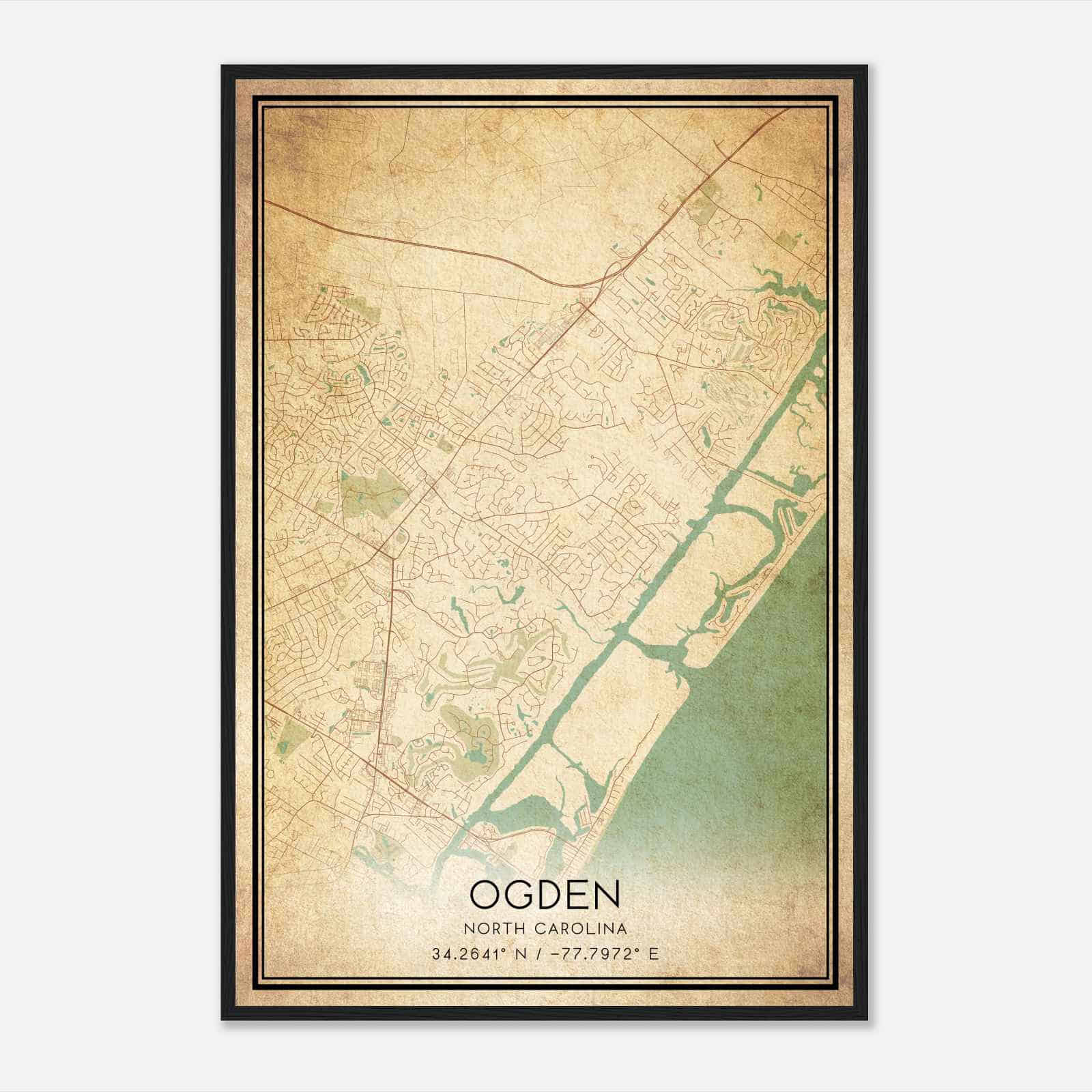 Vintage Ogden North Carolina Map Poster, Modern Home Decor Wall Art Print