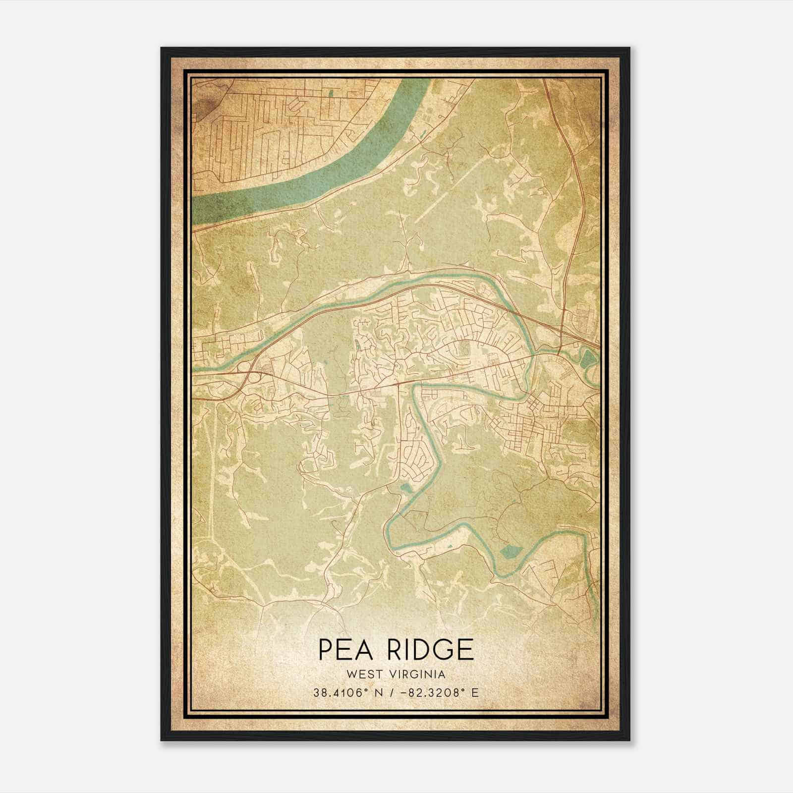 Vintage Pea Ridge West Virginia Map Poster, Modern Home Decor Wall Art Print