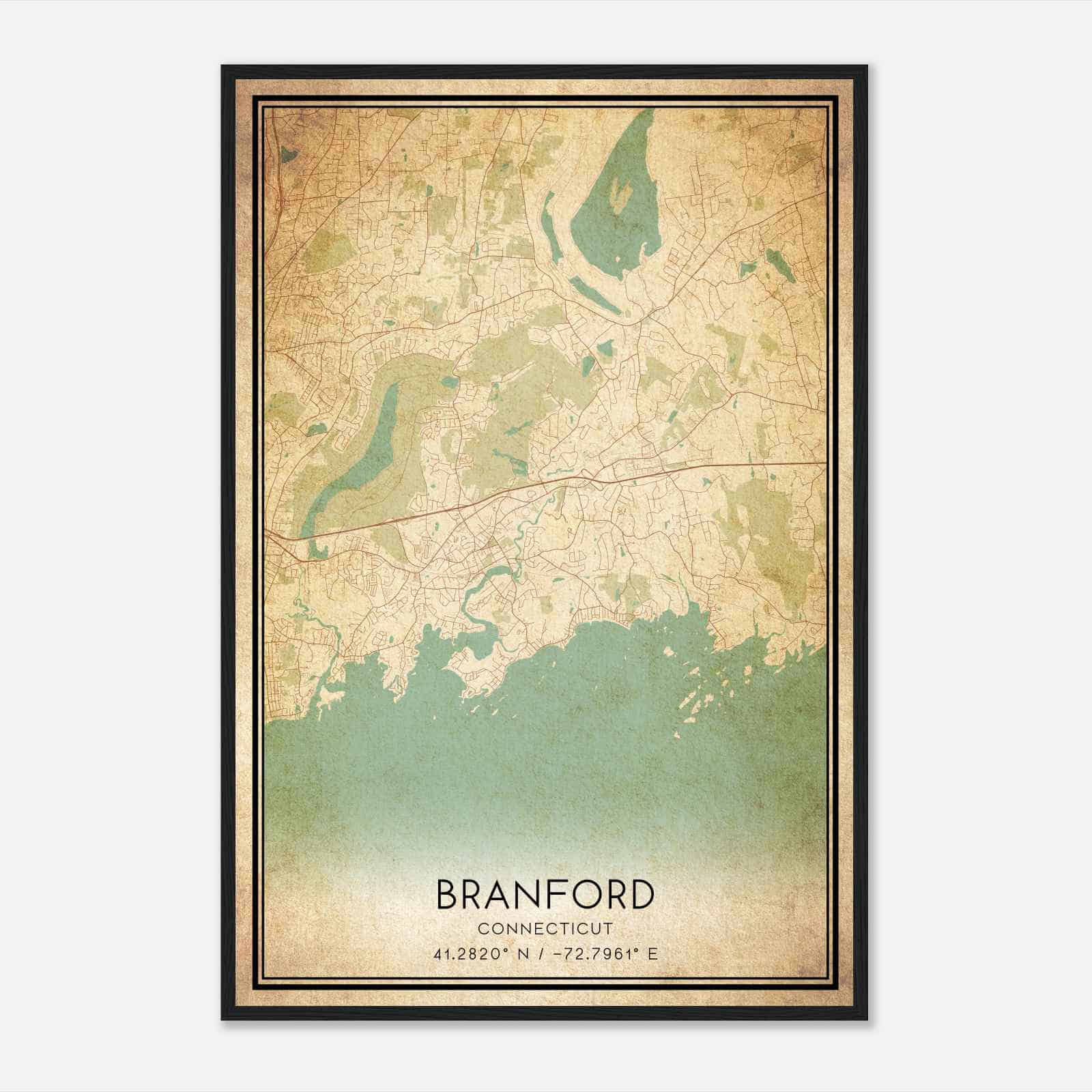 Vintage Branford Connecticut Map Poster, Modern Home Decor Wall Art Print Vintage Branford Connecticut Map Poster, Modern Home Decor Wall Art Print