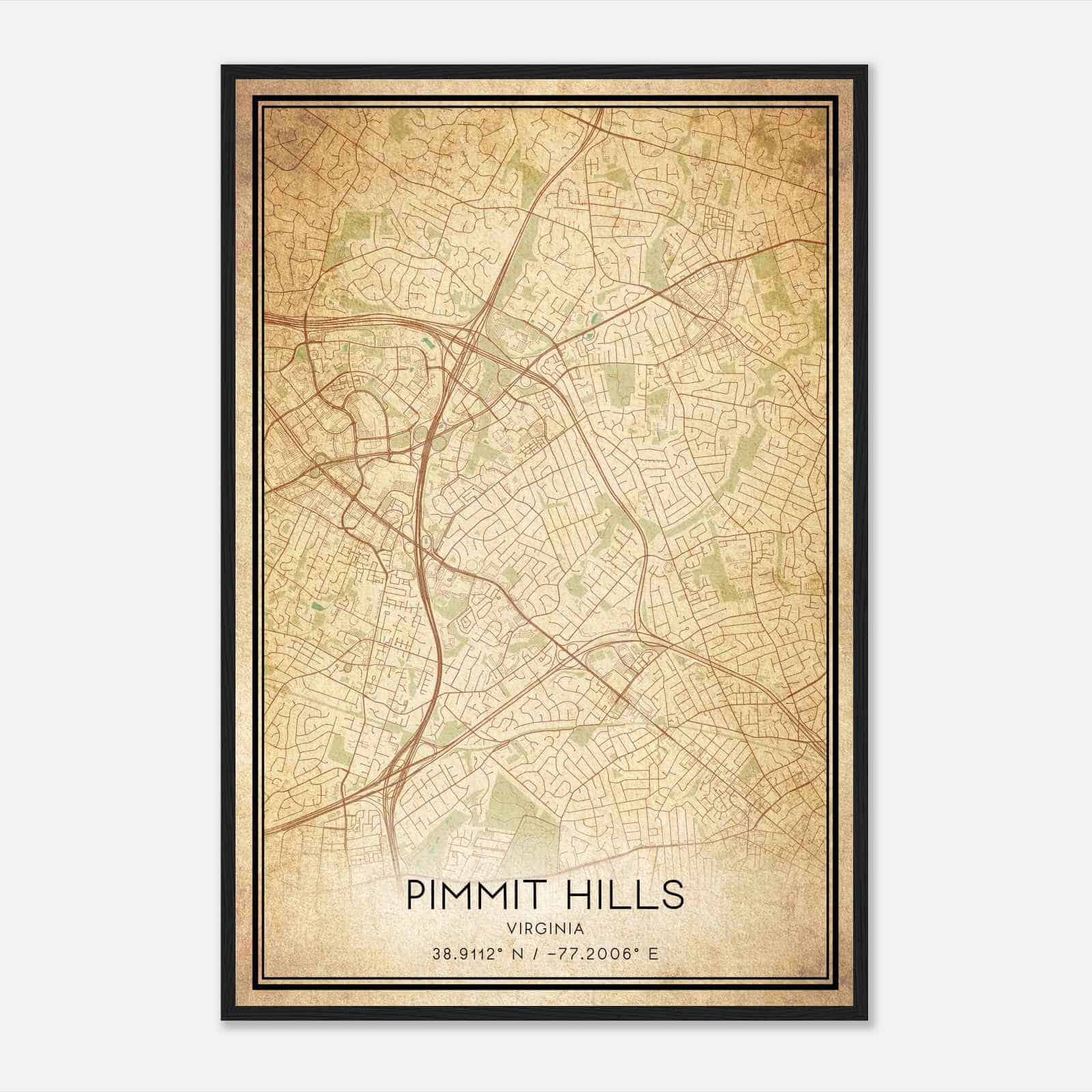 Vintage Pimmit Hills Virginia Map Poster, Modern Home Decor Wall Art Print