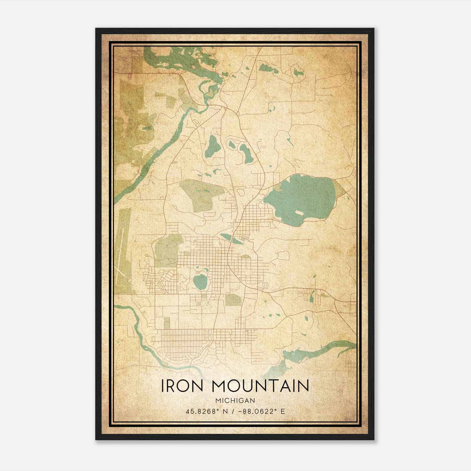 Vintage Iron Mountain Michigan Map Poster, Modern Home Decor Wall Art Print
