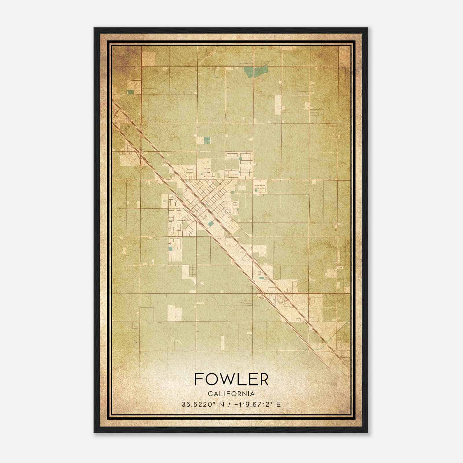 Vintage Fowler California Map Poster, Modern Home Decor Wall Art Print