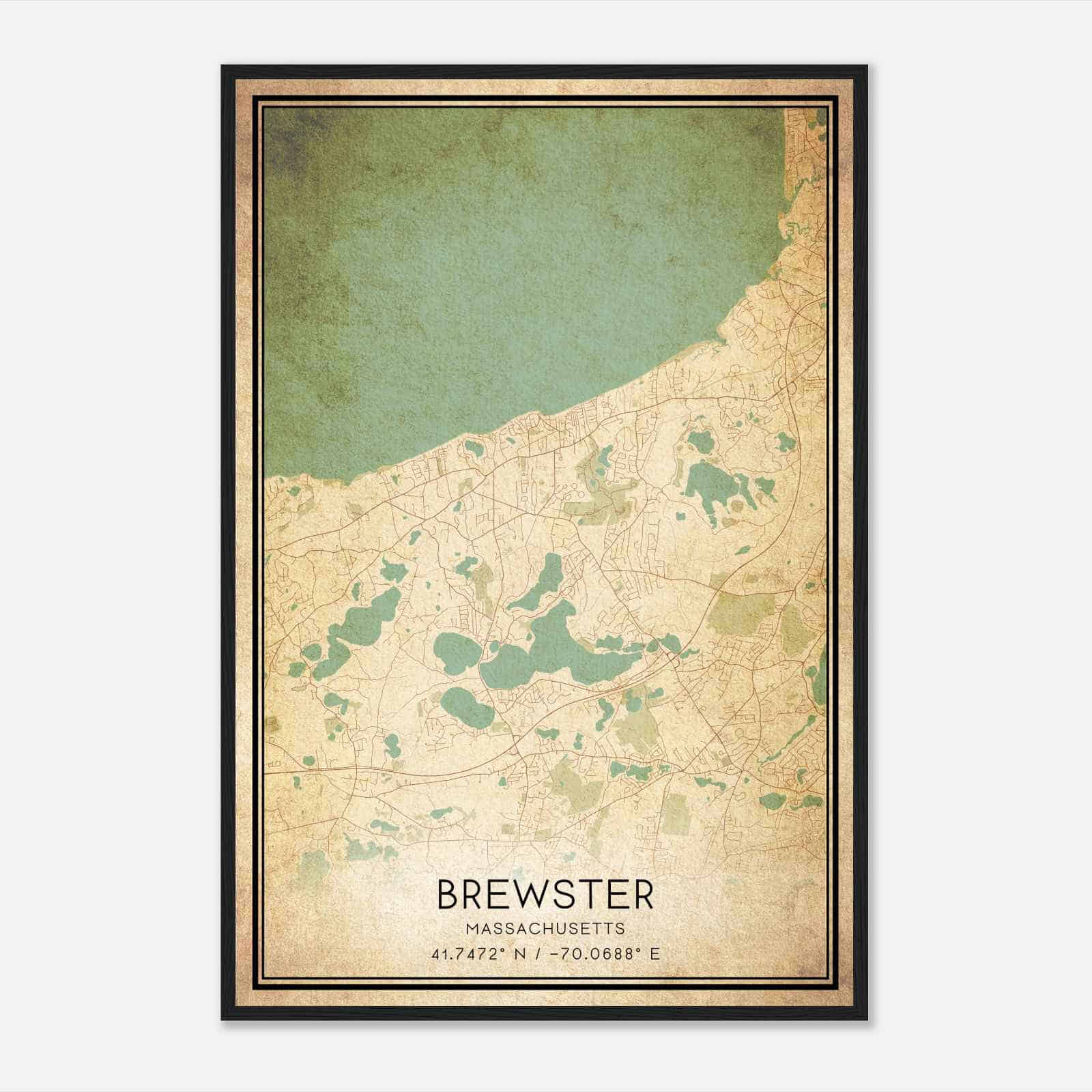 Vintage Brewster Massachusetts Map Poster, Modern Home Decor Wall Art Print