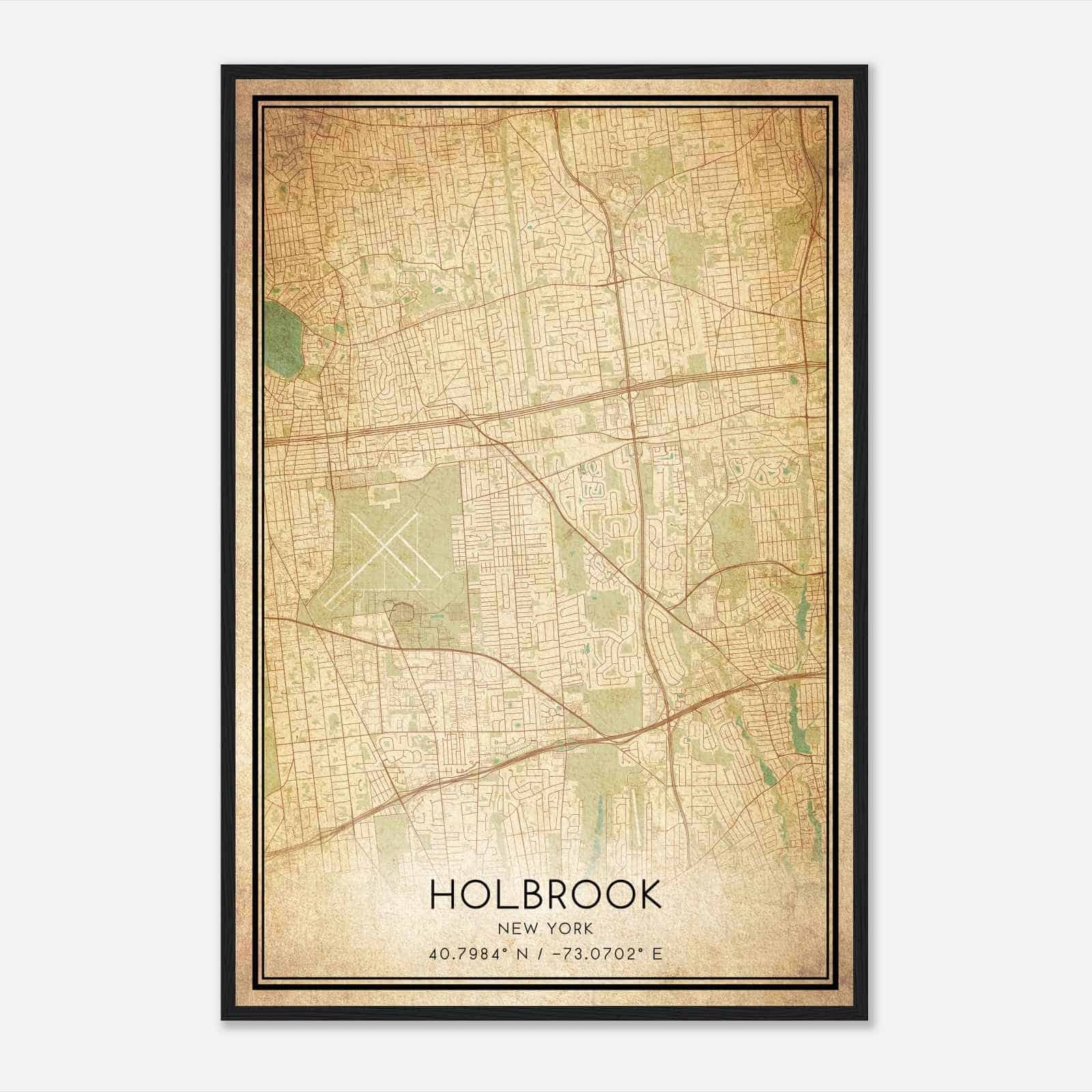 Vintage Holbrook New York Map Poster, Modern Home Decor Wall Art Print