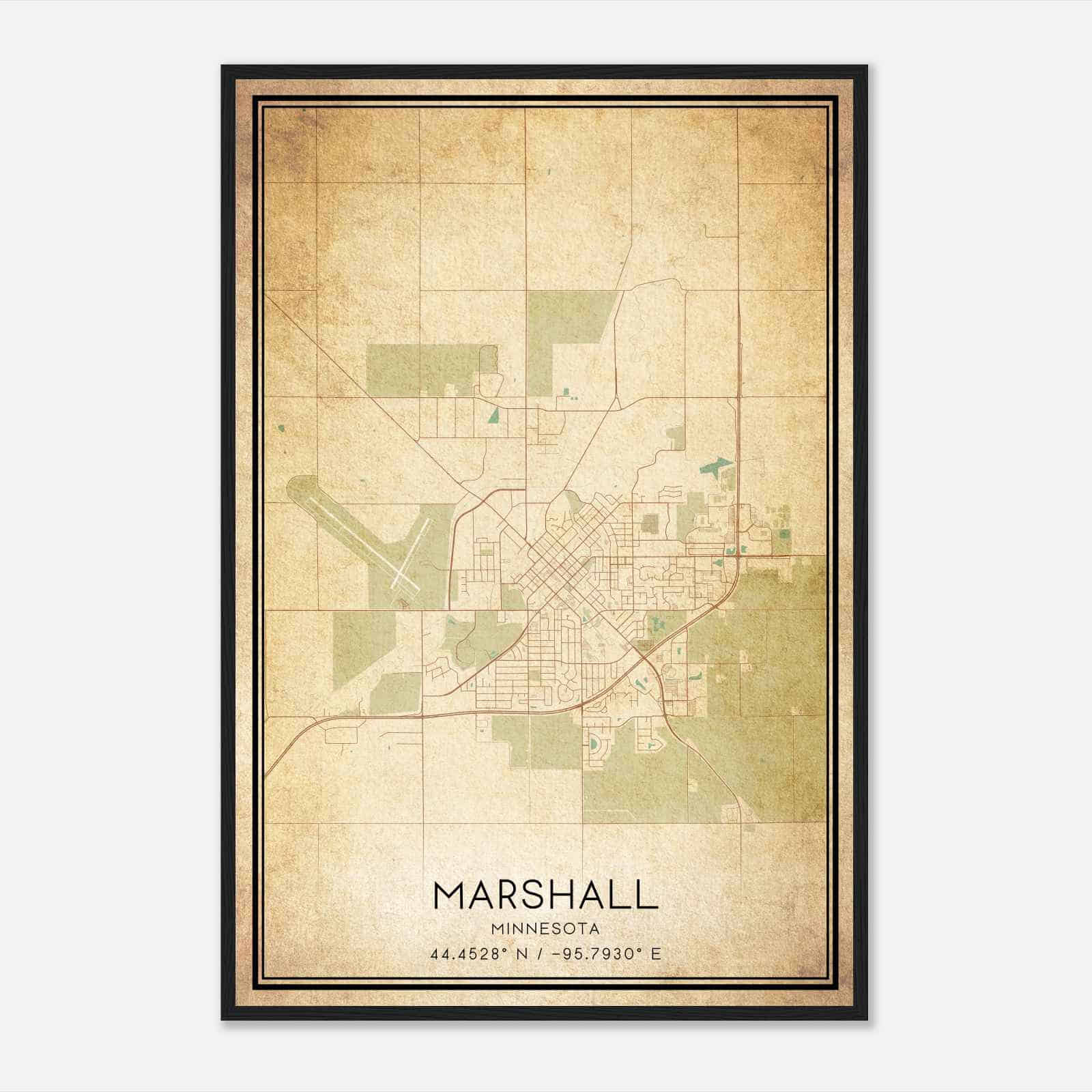 Vintage Marshall Minnesota Map Poster, Modern Home Decor Wall Art Print