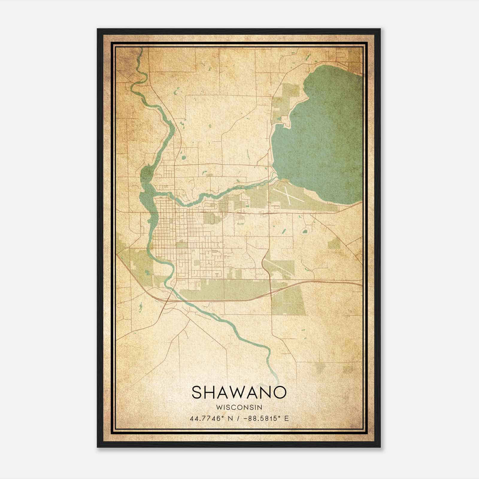 Vintage Shawano Wisconsin Map Poster, Modern Home Decor Wall Art Print
