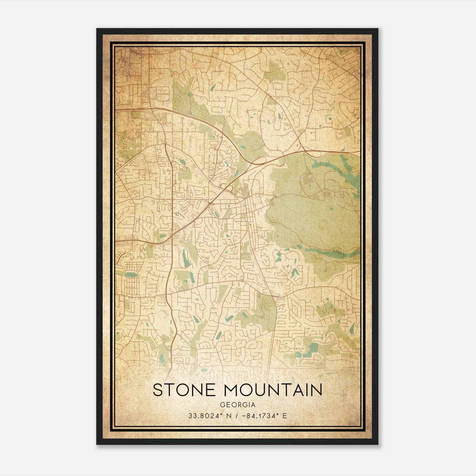 Vintage Stone Mountain Georgia Map Poster, Modern Home Decor Wall Art Print