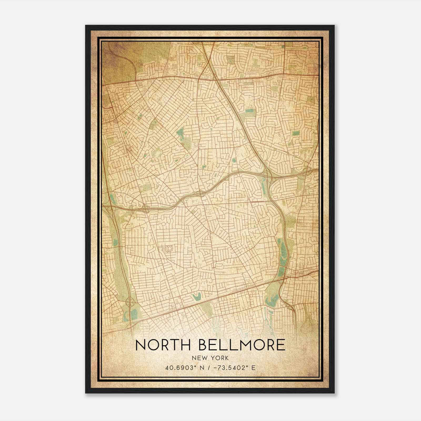 Vintage North Bellmore New York Map Poster, Modern Home Decor Wall Art Print