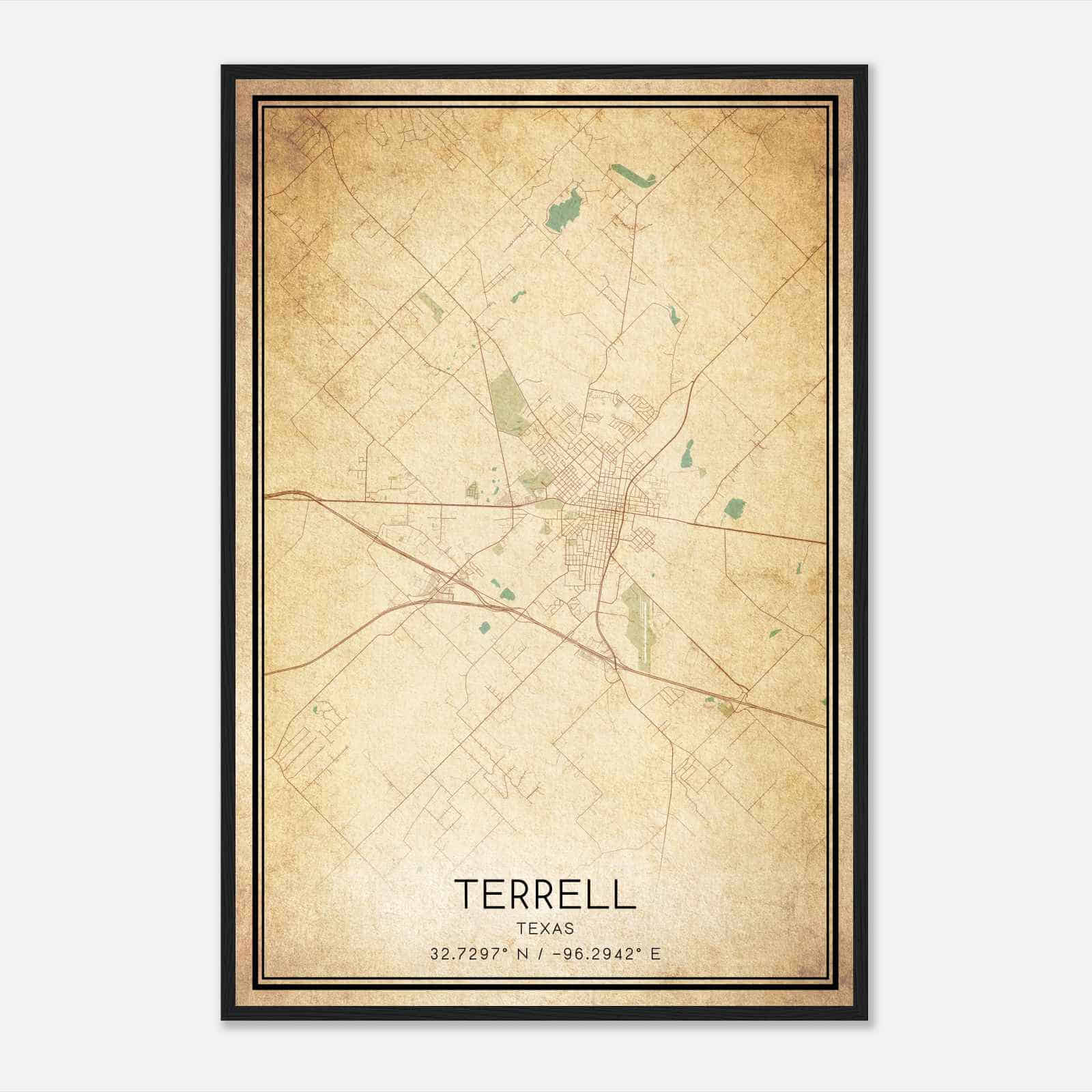 Vintage Terrell Texas Map Poster, Modern Home Decor Wall Art Print