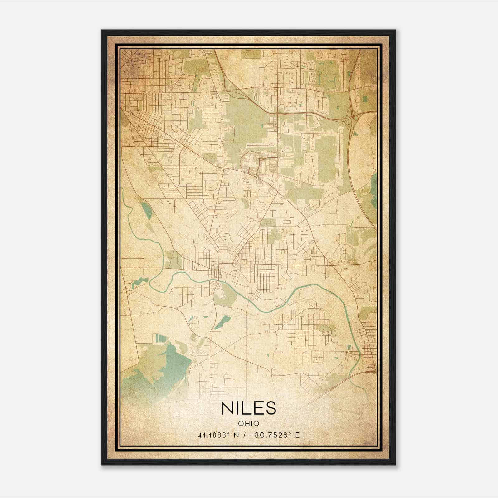 Vintage Niles Ohio Map Poster, Modern Home Decor Wall Art Print