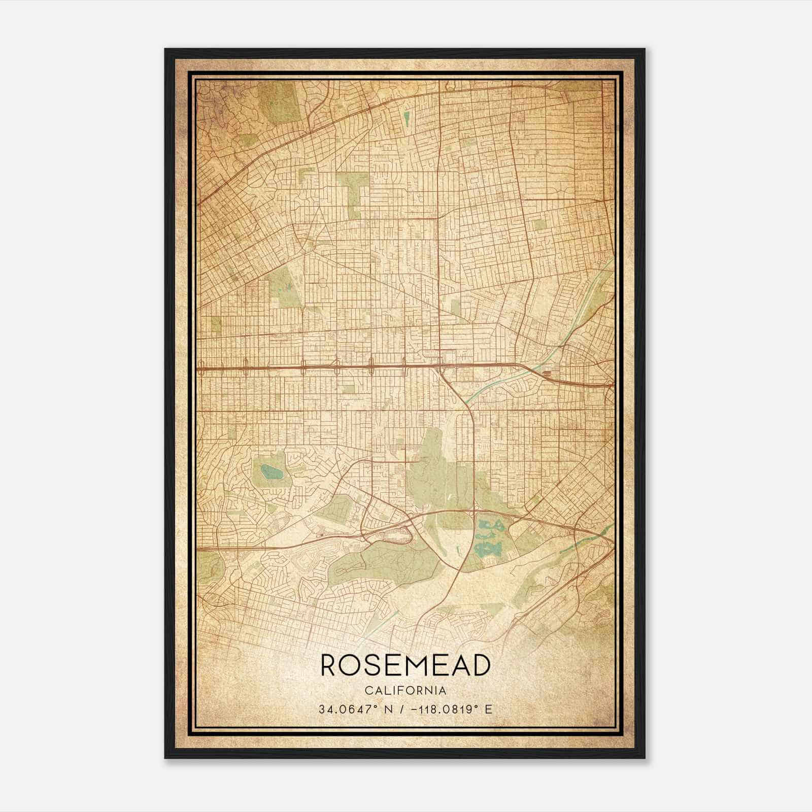 Vintage Rosemead California Map Poster, Modern Home Decor Wall Art Print