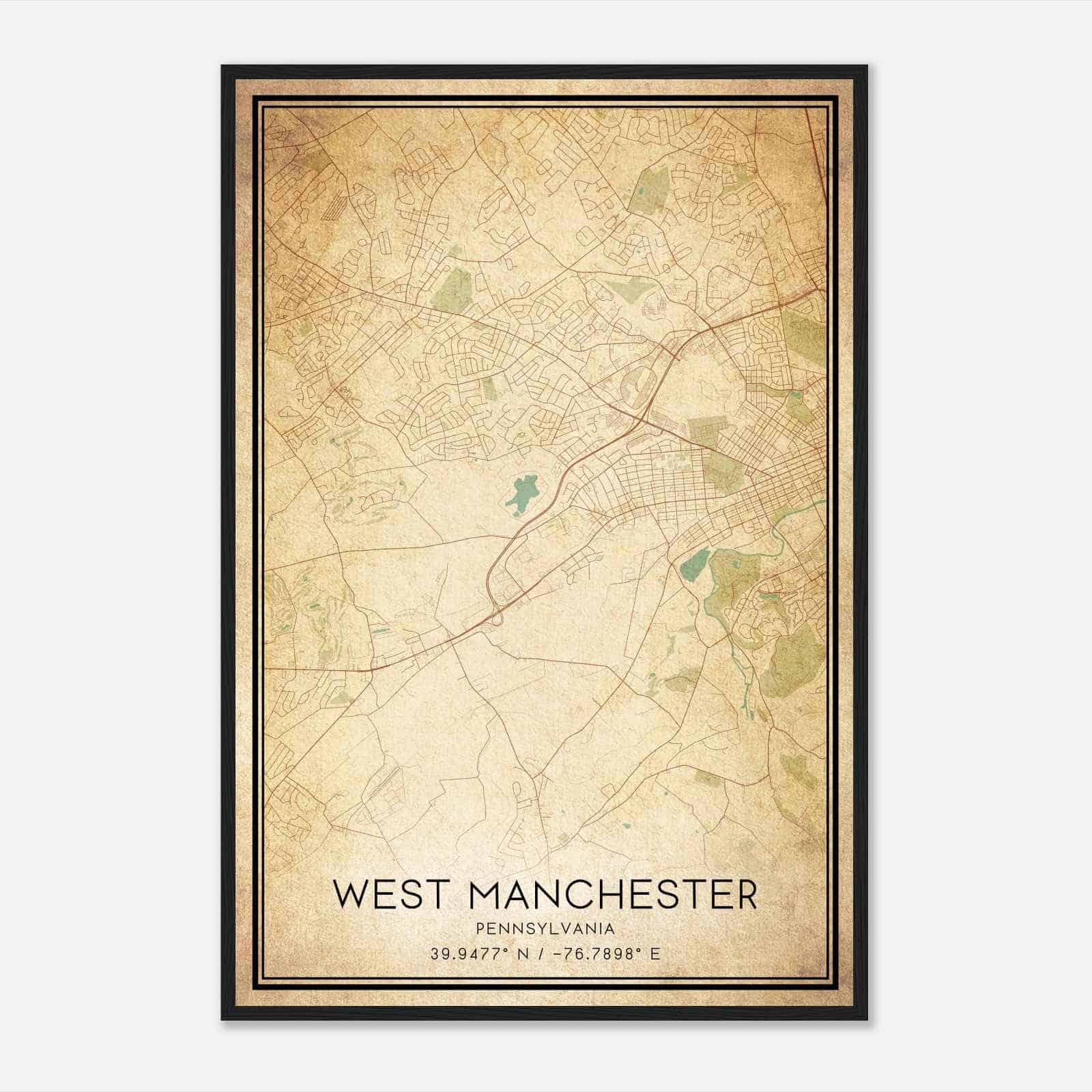 Vintage West Manchester Pennsylvania Map Poster, Modern Home Decor Wall Art Print