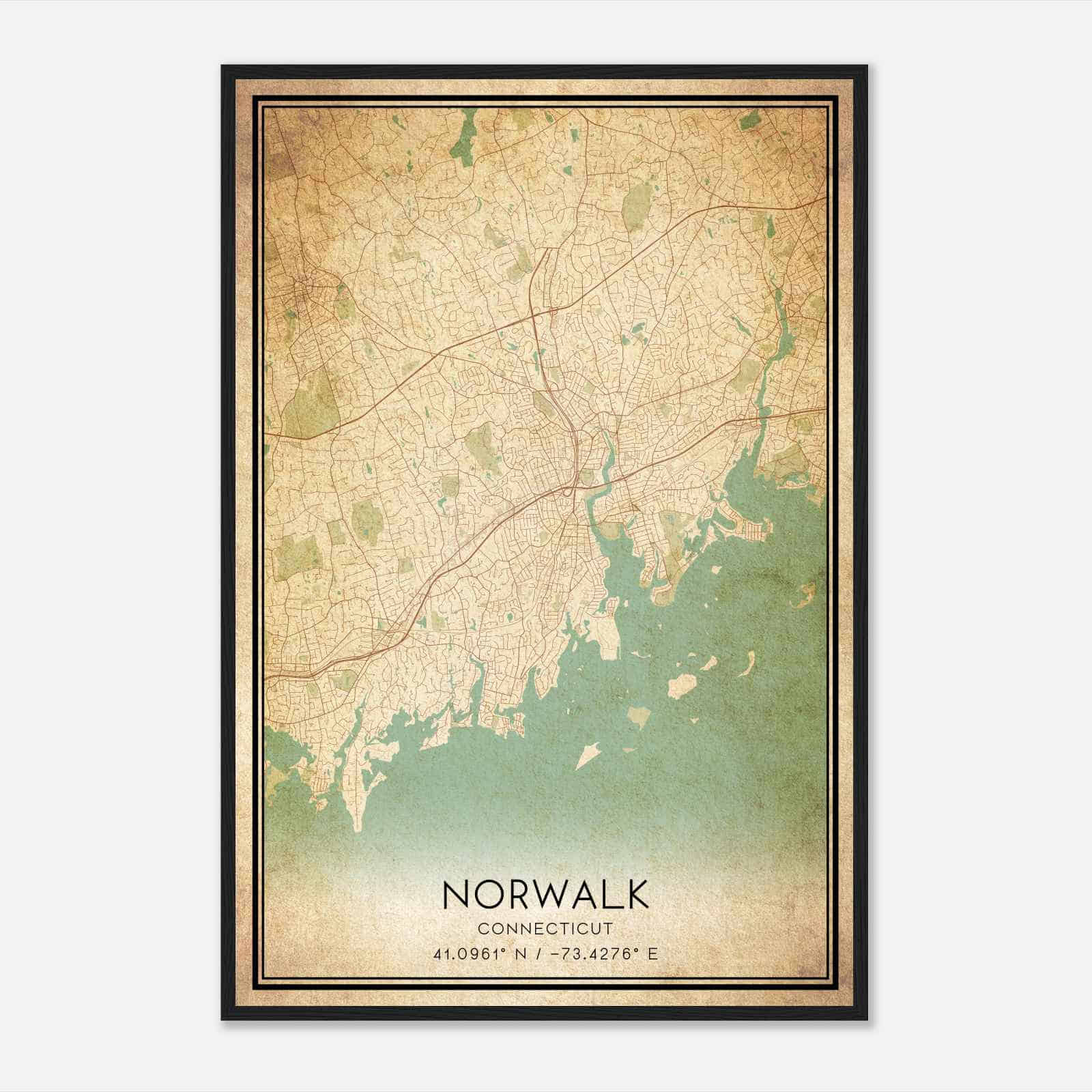 Vintage Norwalk Connecticut Map Poster, Modern Home Decor Wall Art Print