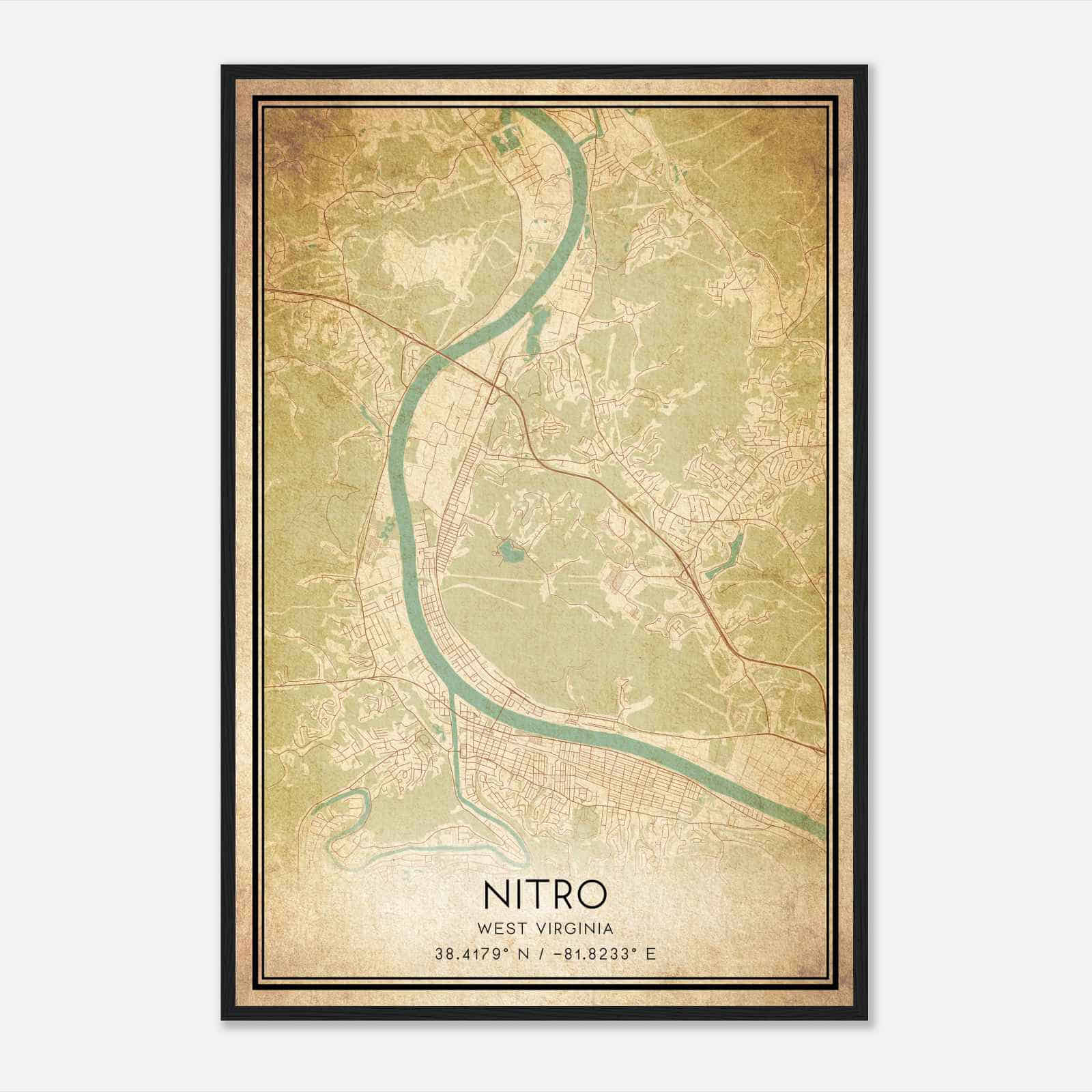 Vintage Nitro West Virginia Map Poster, Modern Home Decor Wall Art Print