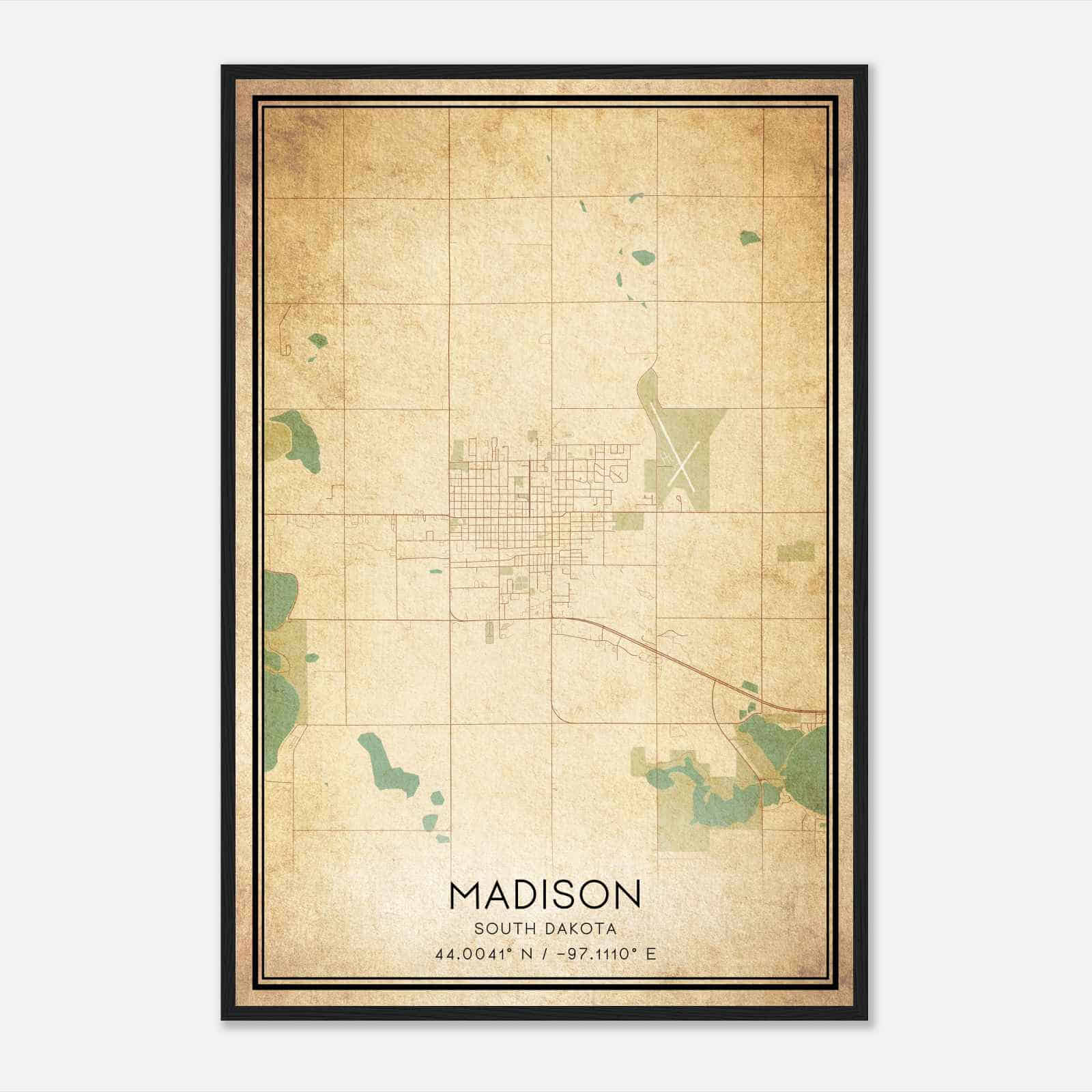 Vintage Madison South Dakota Map Poster, Modern Home Decor Wall Art Print