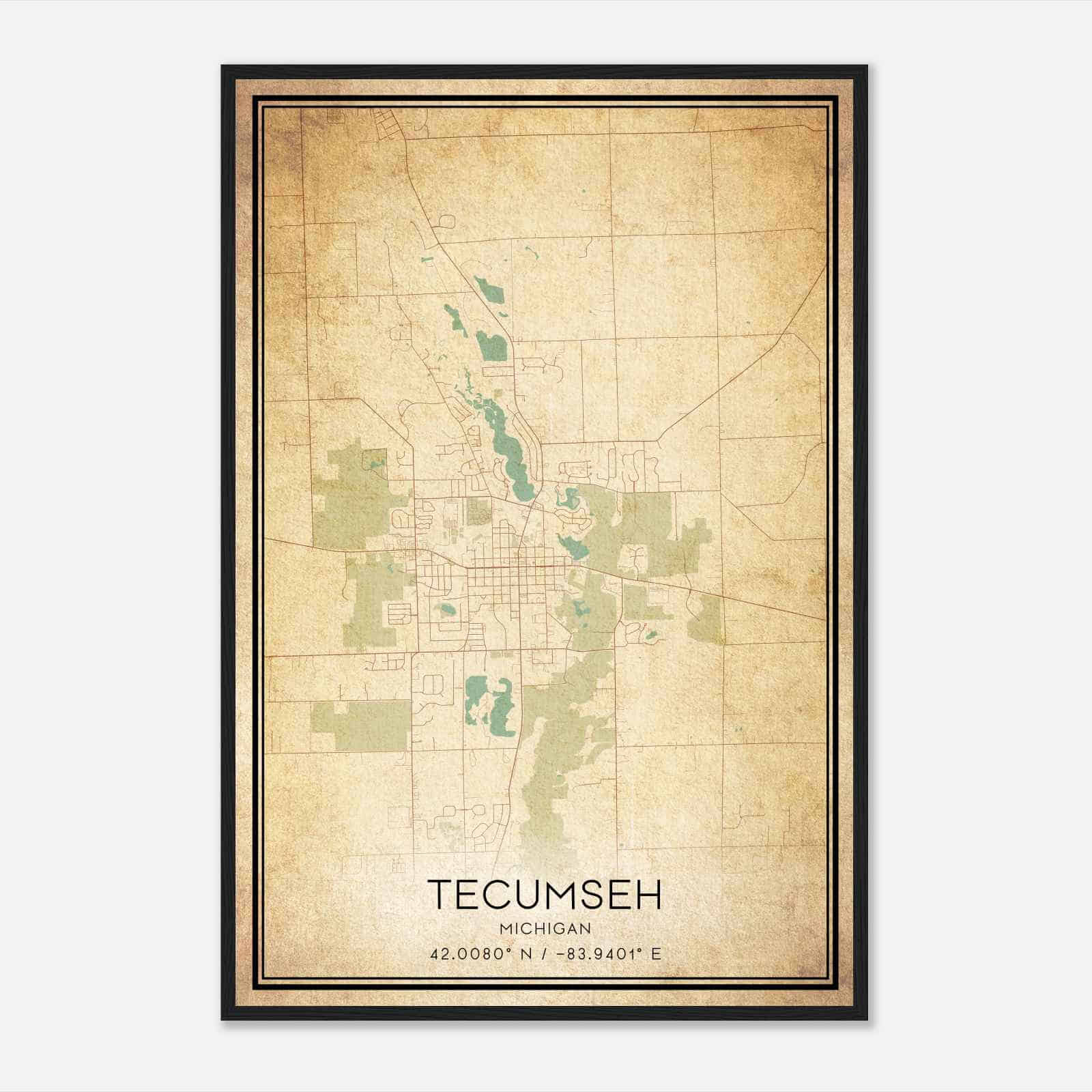 Vintage Tecumseh Michigan Map Poster, Modern Home Decor Wall Art Print