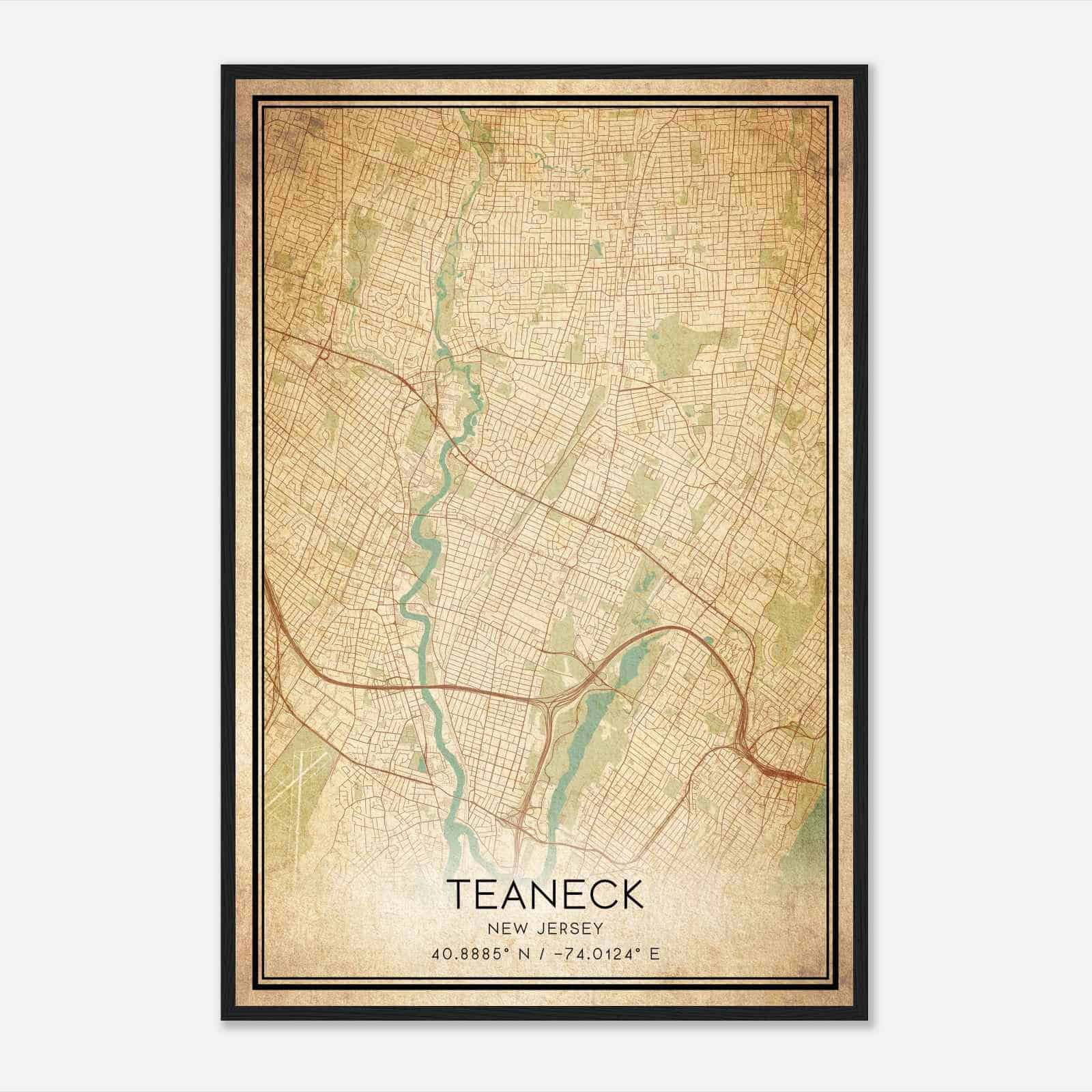 Vintage Teaneck New Jersey Map Poster, Modern Home Decor Wall Art Print