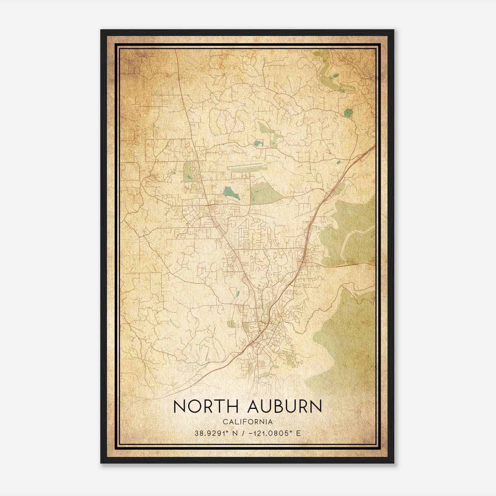 Vintage North Auburn California Map Poster, Modern Home Decor Wall Art Print