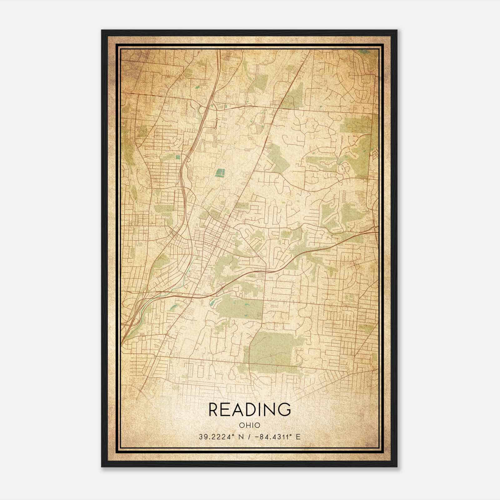 Vintage Reading Ohio Map Poster, Modern Home Decor Wall Art Print