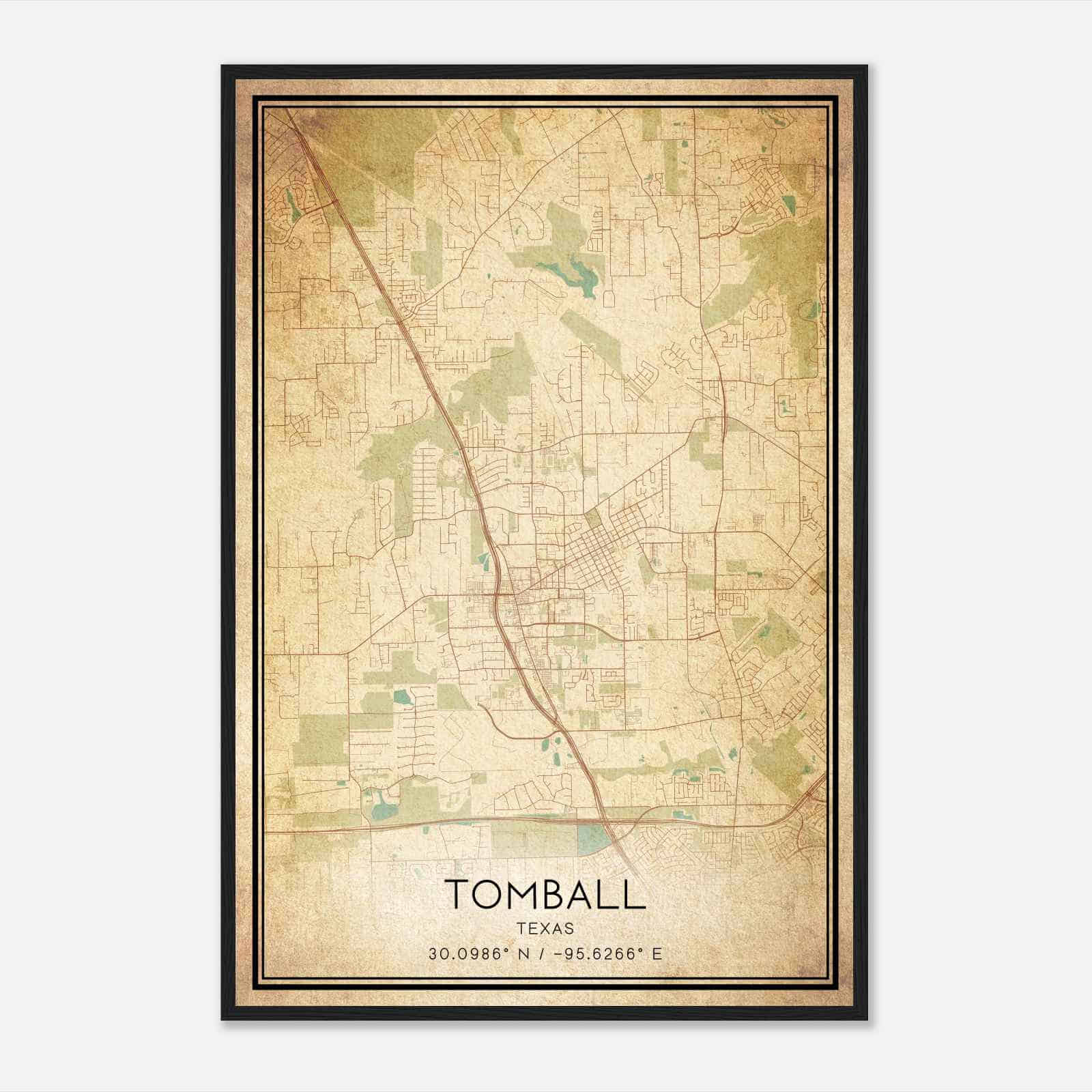 Vintage Tomball Texas Map Poster, Modern Home Decor Wall Art Print