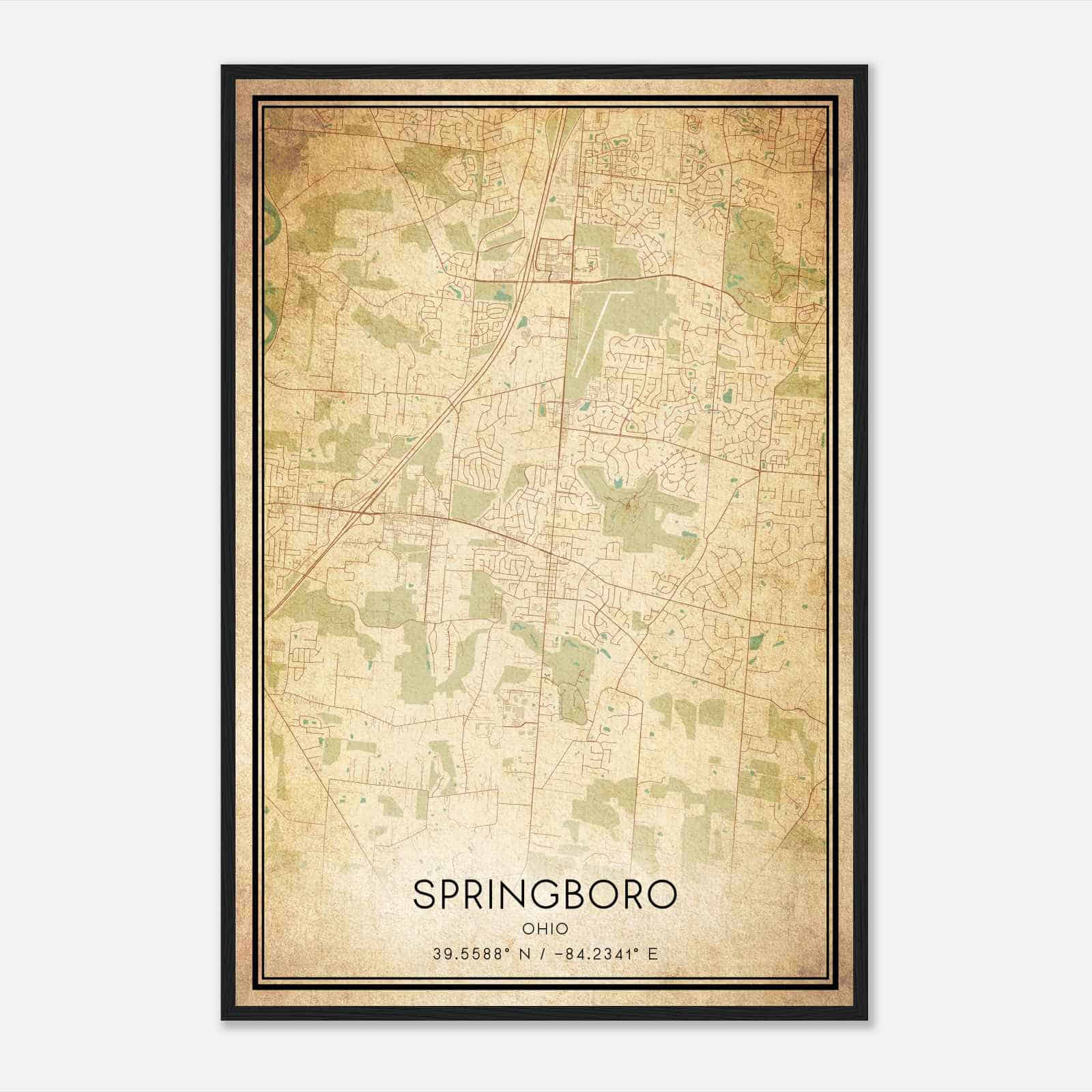 Vintage Springboro Ohio Map Poster, Modern Home Decor Wall Art Print