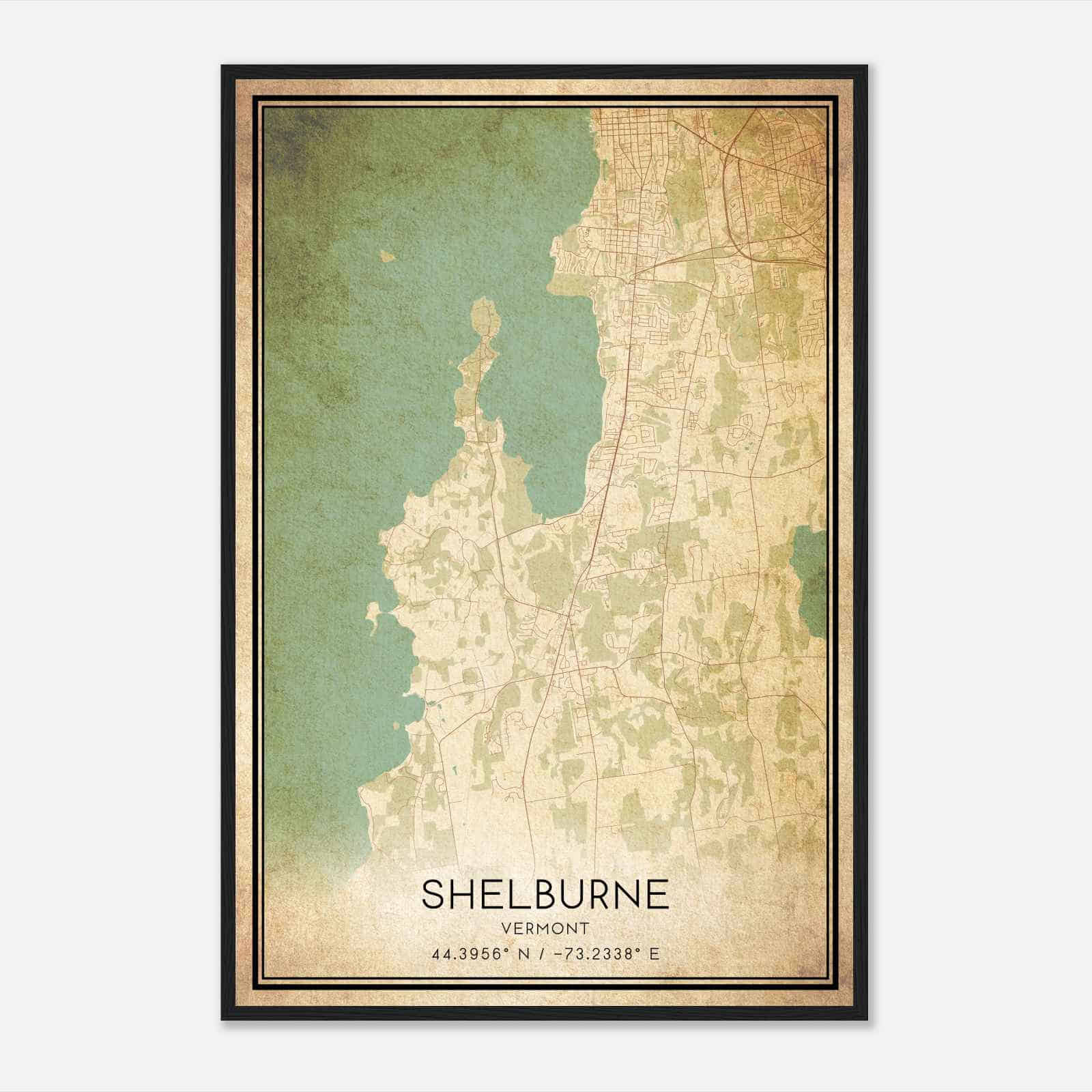 Vintage Shelburne Vermont Map Poster, Modern Home Decor Wall Art Print