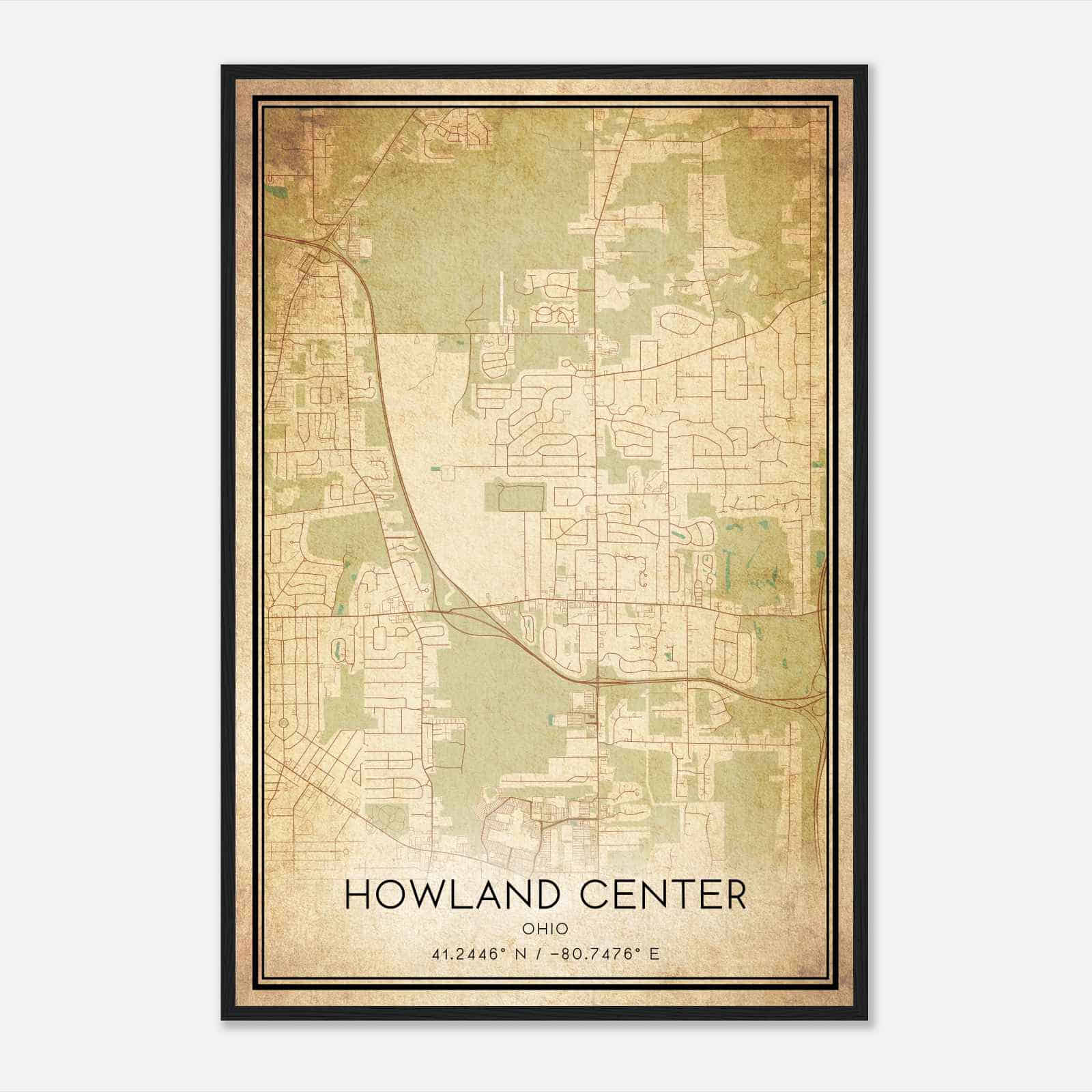 Vintage Howland Center Ohio Map Poster, Modern Home Decor Wall Art Print