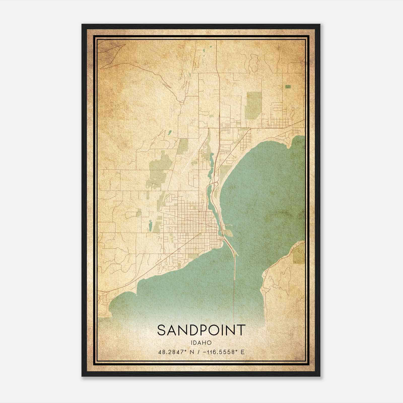 Vintage Sandpoint Idaho Map Poster, Modern Home Decor Wall Art Print