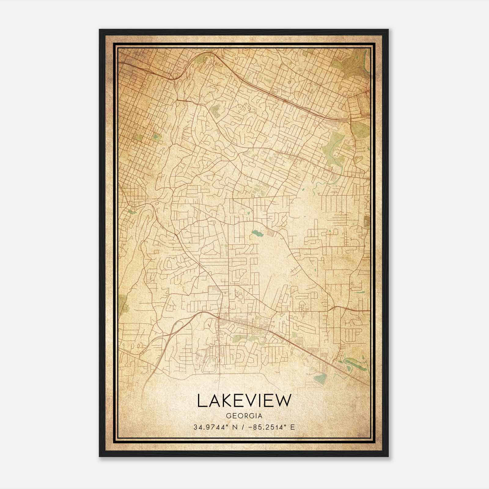 Vintage Lakeview Georgia Map Poster, Modern Home Decor Wall Art Print