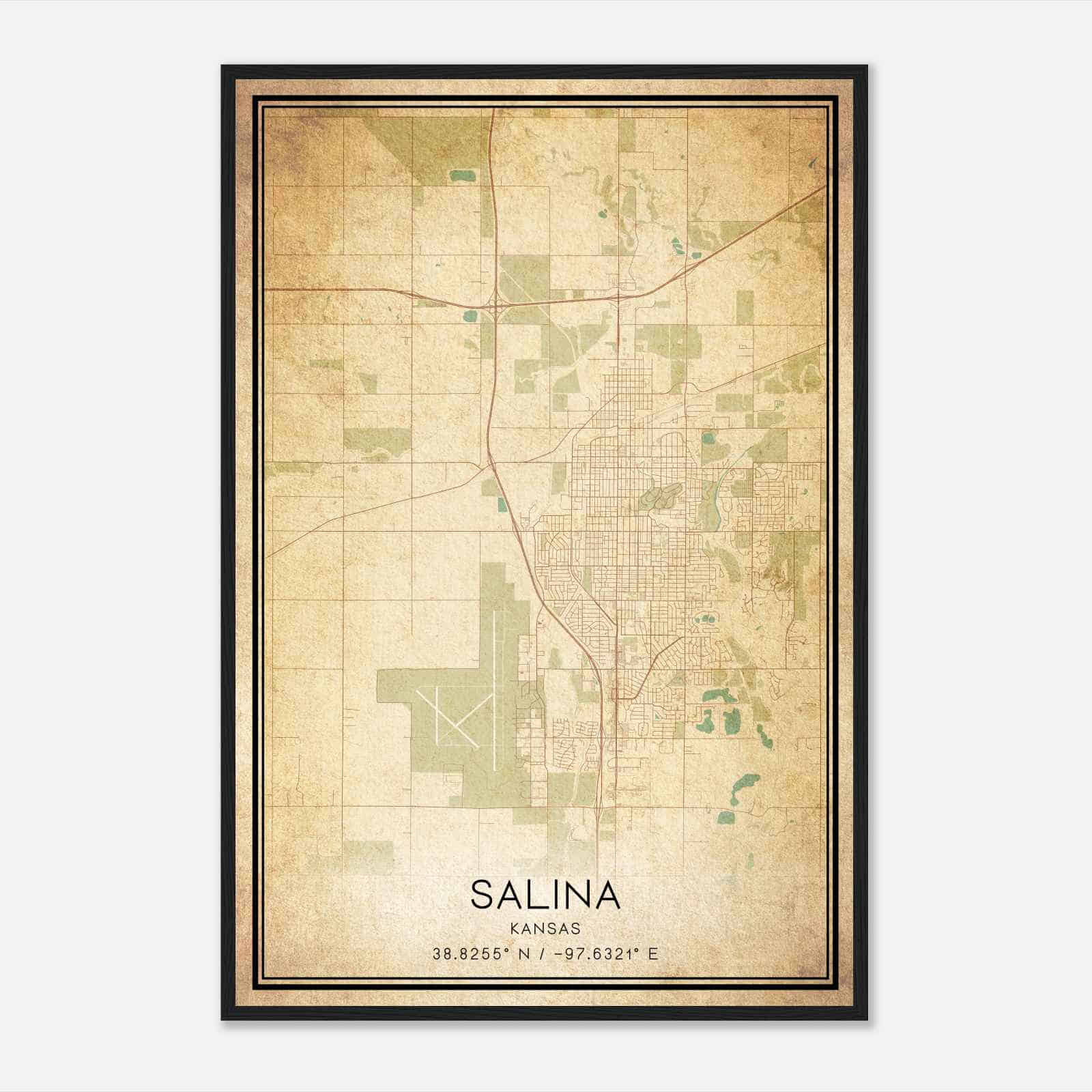 Vintage Salina Kansas Map Poster, Modern Home Decor Wall Art Print