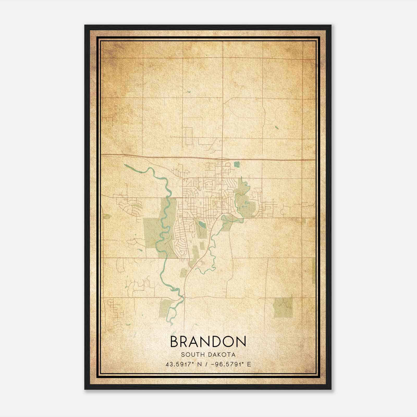 Vintage Brandon South Dakota Map Poster, Modern Home Decor Wall Art Print
