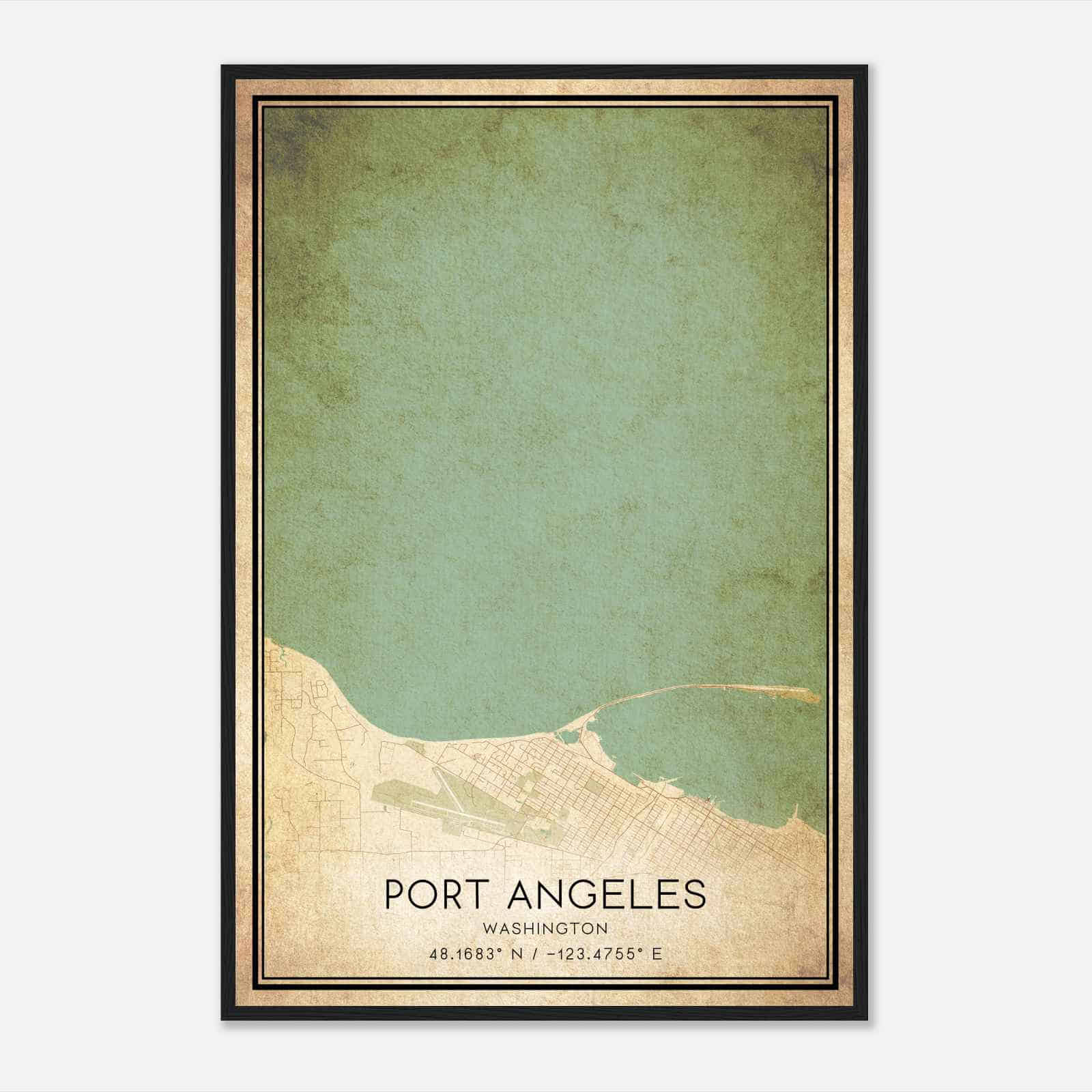 Vintage Port Angeles Washington Map Poster, Modern Home Decor Wall Art Print
