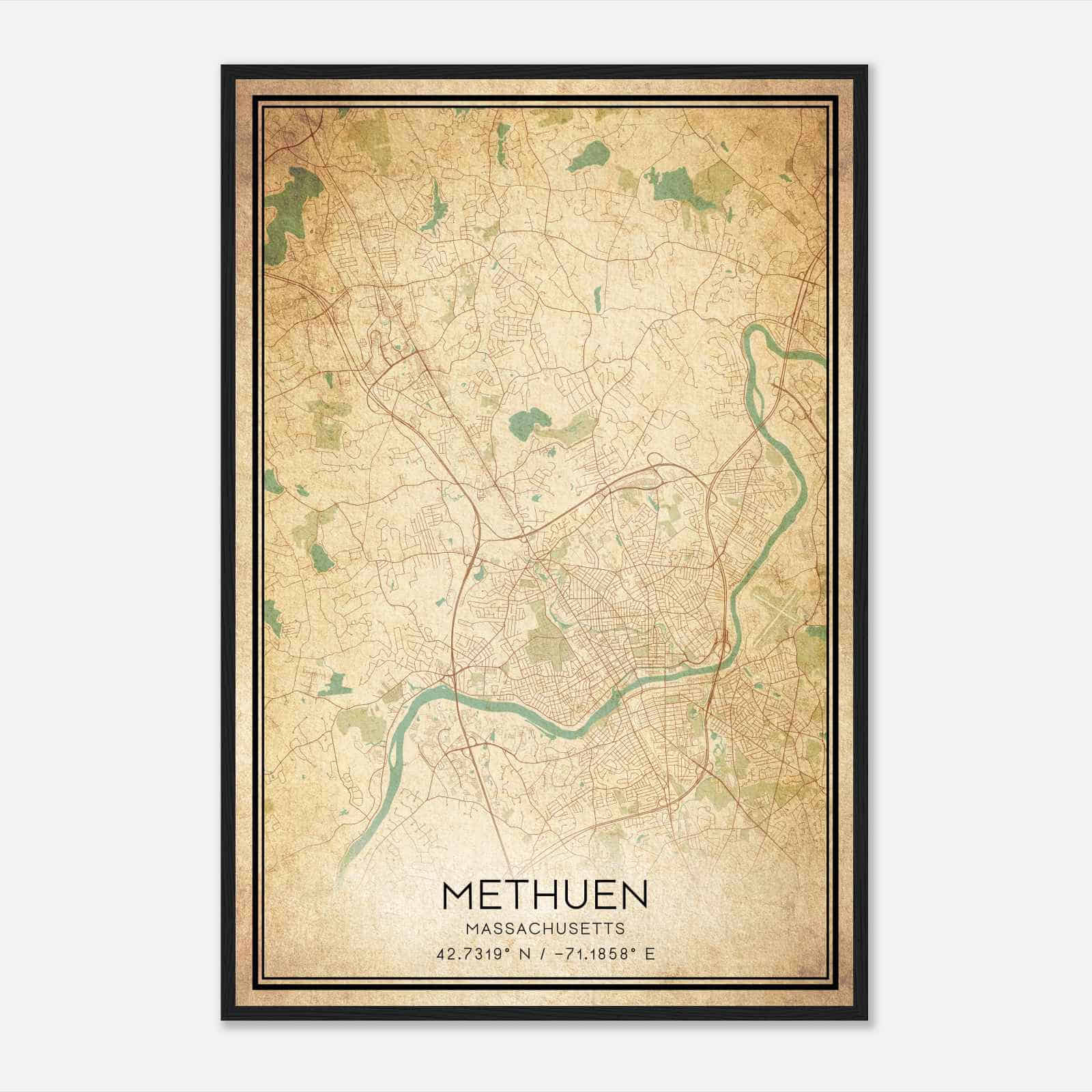 Vintage Methuen Massachusetts Map Poster, Modern Home Decor Wall Art Print