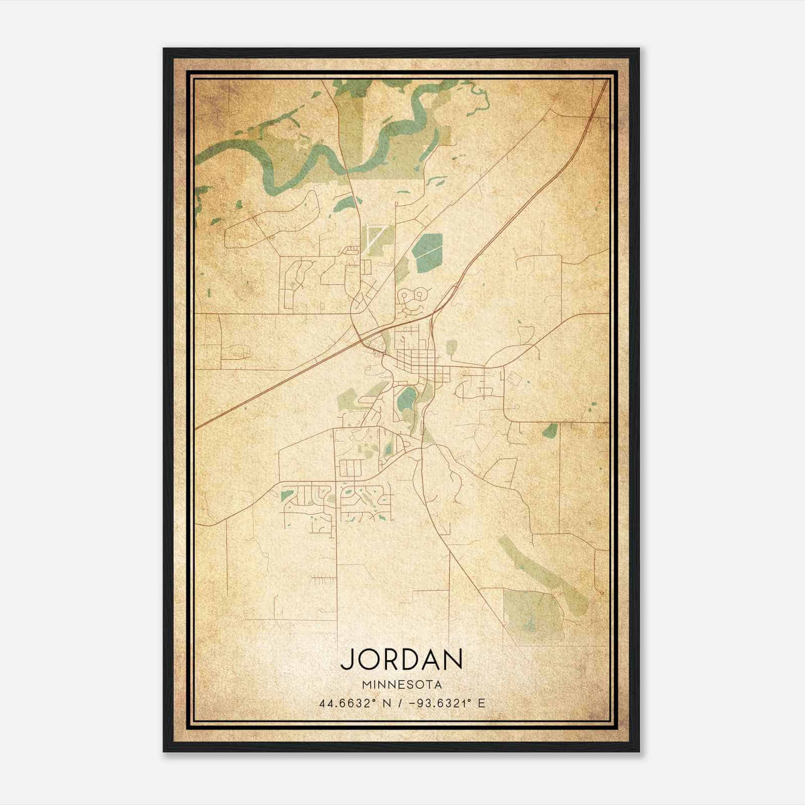 Vintage Jordan Minnesota Map Poster, Modern Home Decor Wall Art Print