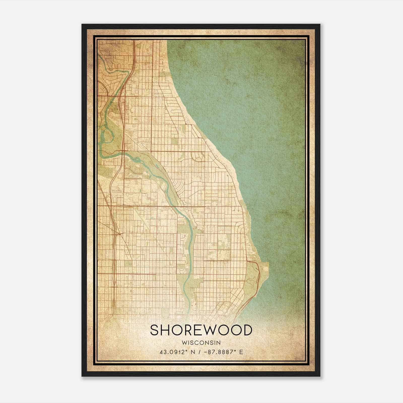 Vintage Shorewood Wisconsin Map Poster, Modern Home Decor Wall Art Print
