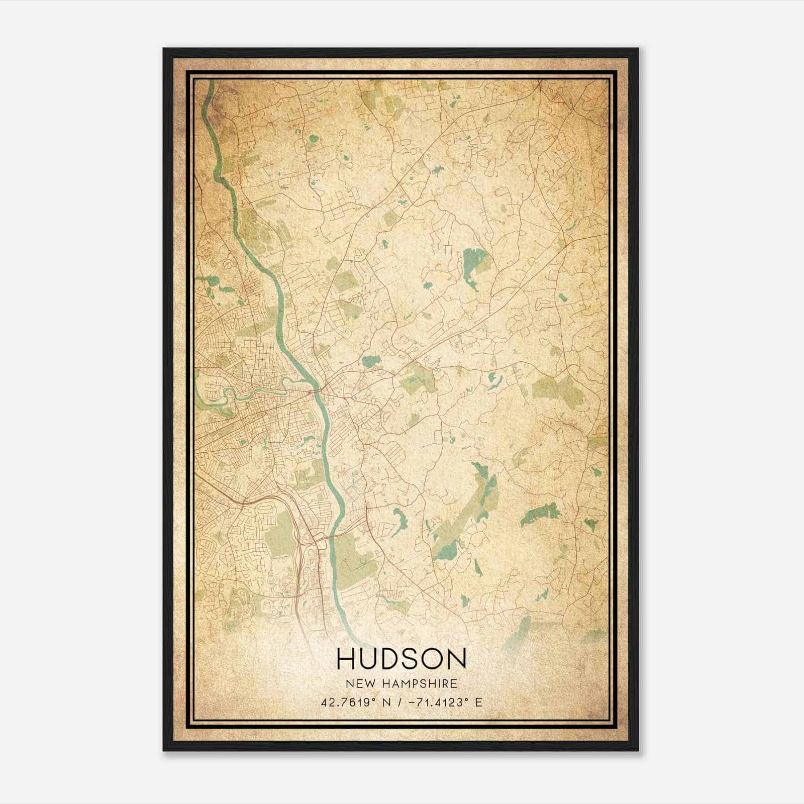 Vintage Hudson New Hampshire Map Poster, Modern Home Decor Wall Art Print