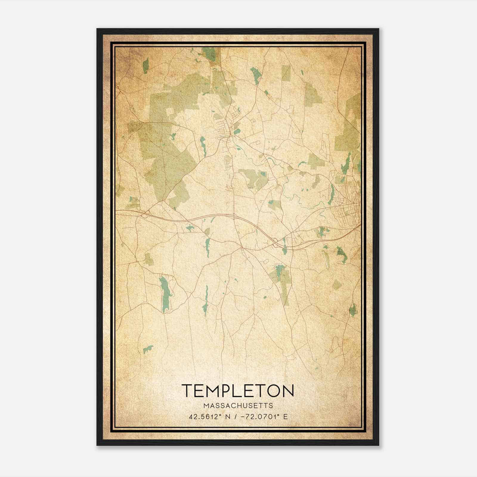 Vintage Templeton Massachusetts Map Poster, Modern Home Decor Wall Art Print