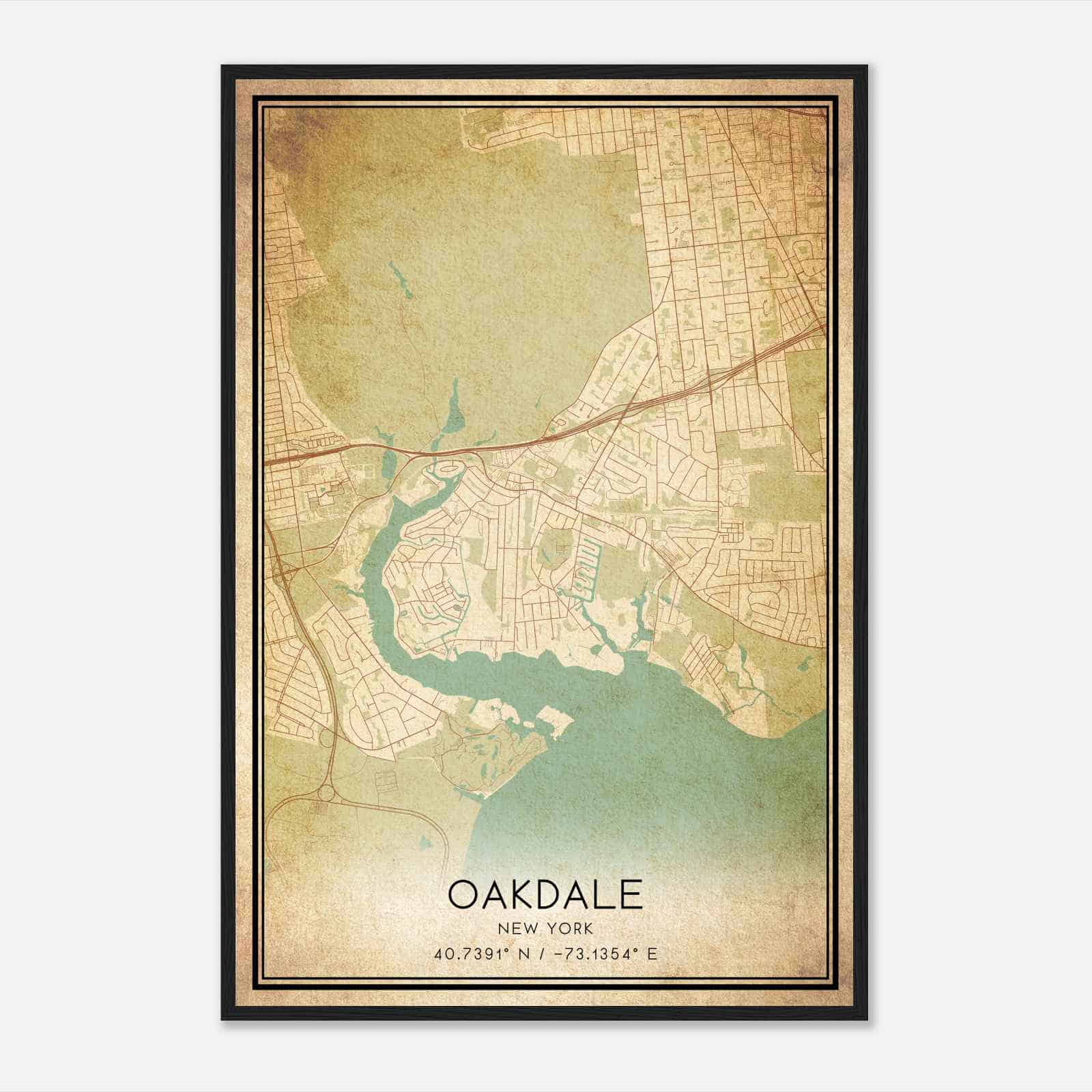 Vintage Oakdale New York Map Poster, Modern Home Decor Wall Art Print