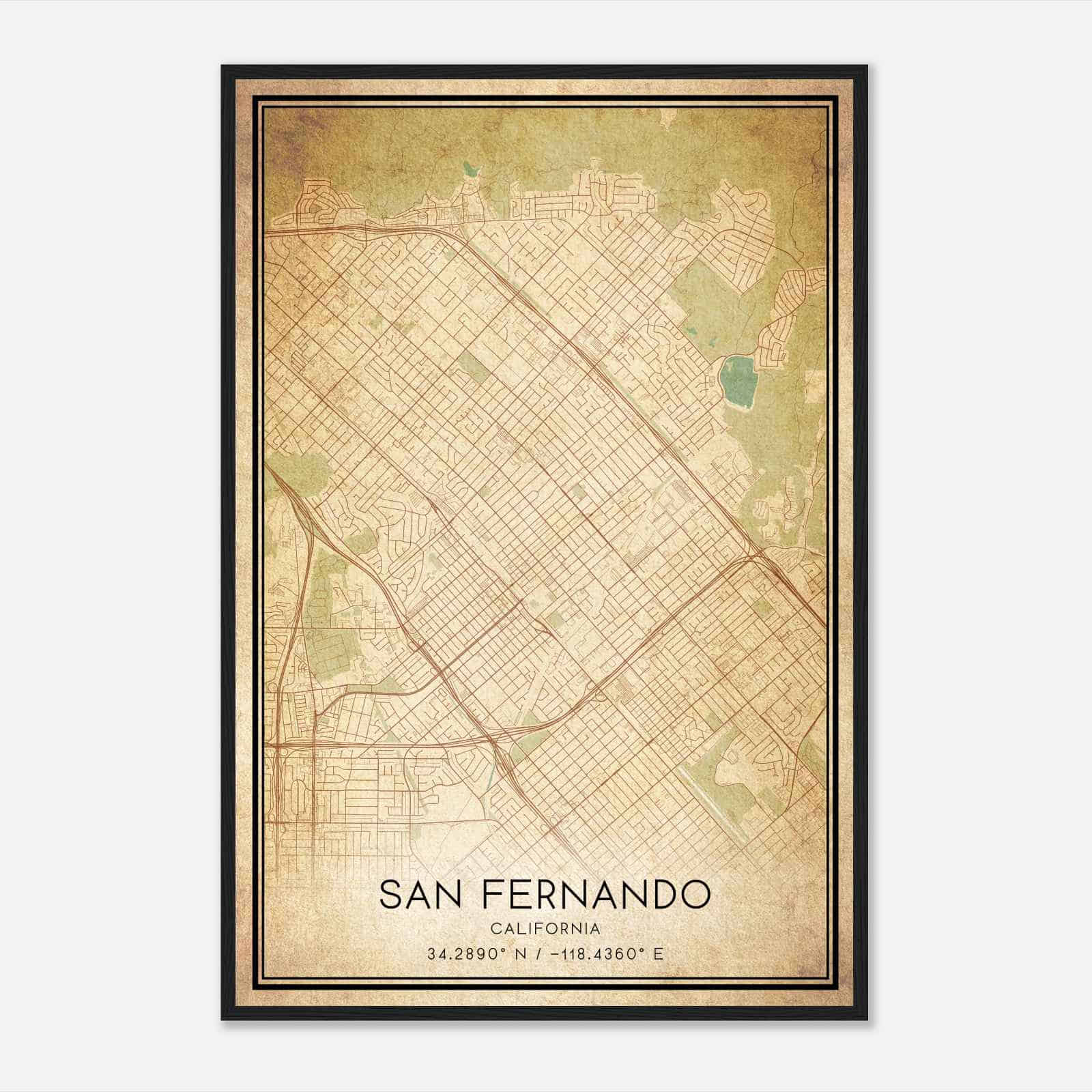 Vintage San Fernando California Map Poster, Modern Home Decor Wall Art Print