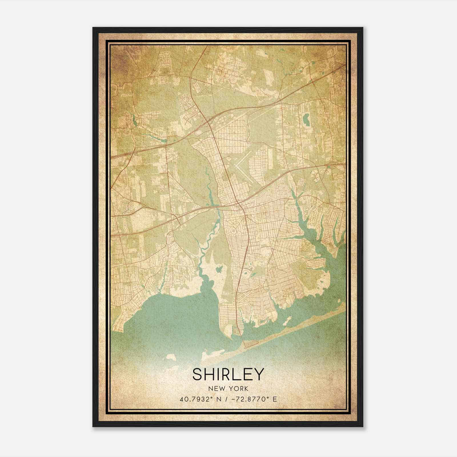 Vintage Shirley New York Map Poster, Modern Home Decor Wall Art Print