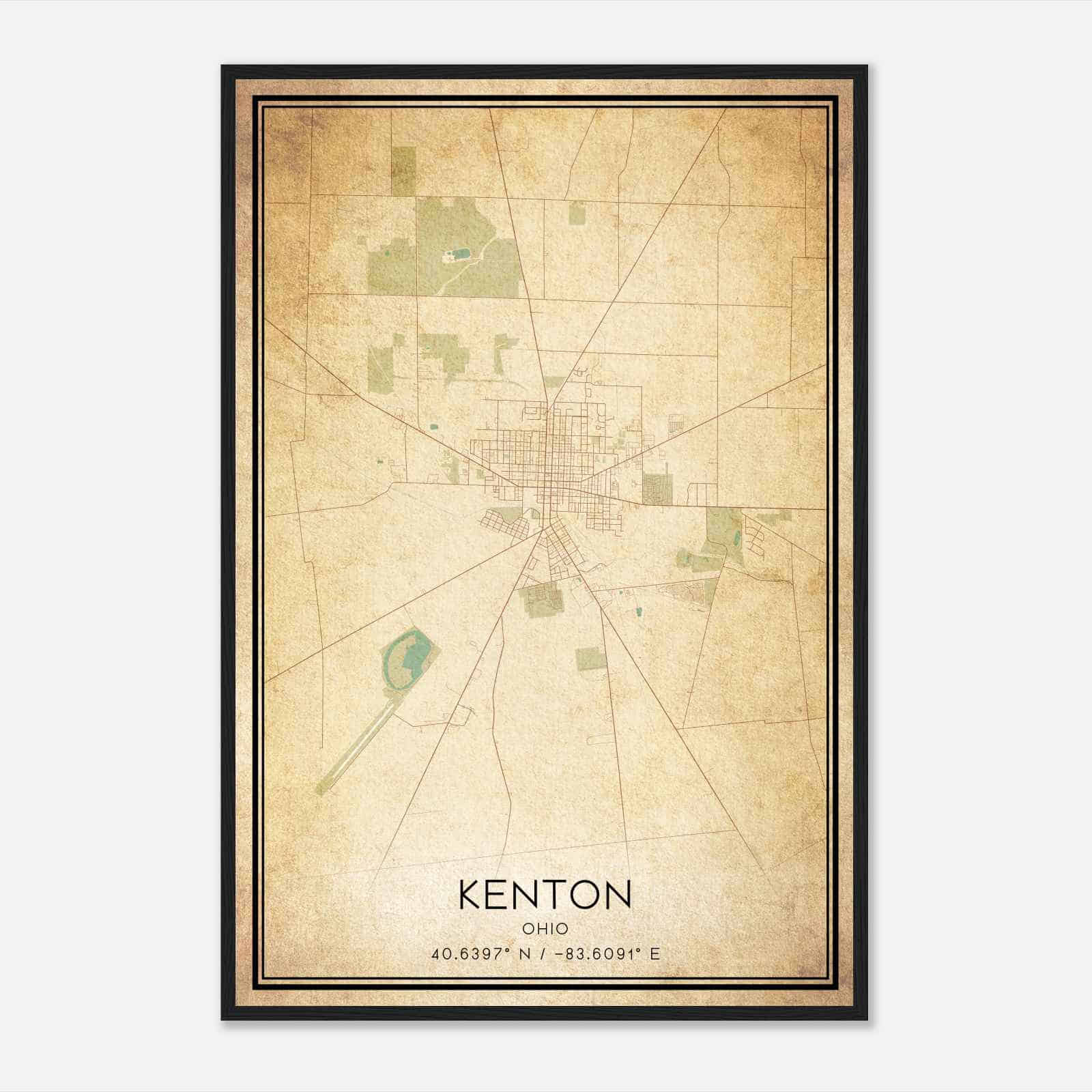 Vintage Kenton Ohio Map Poster, Modern Home Decor Wall Art Print