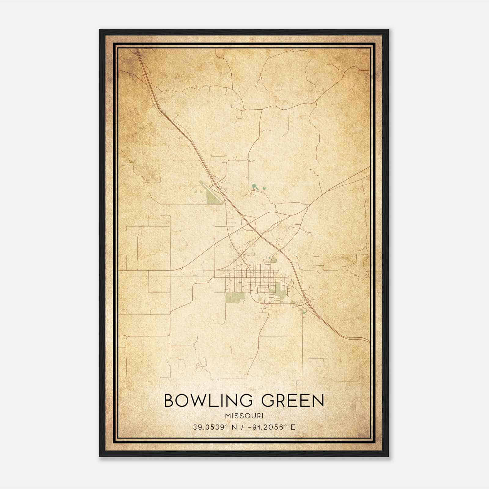 Vintage Bowling Green Missouri Map Poster, Modern Home Decor Wall Art Print